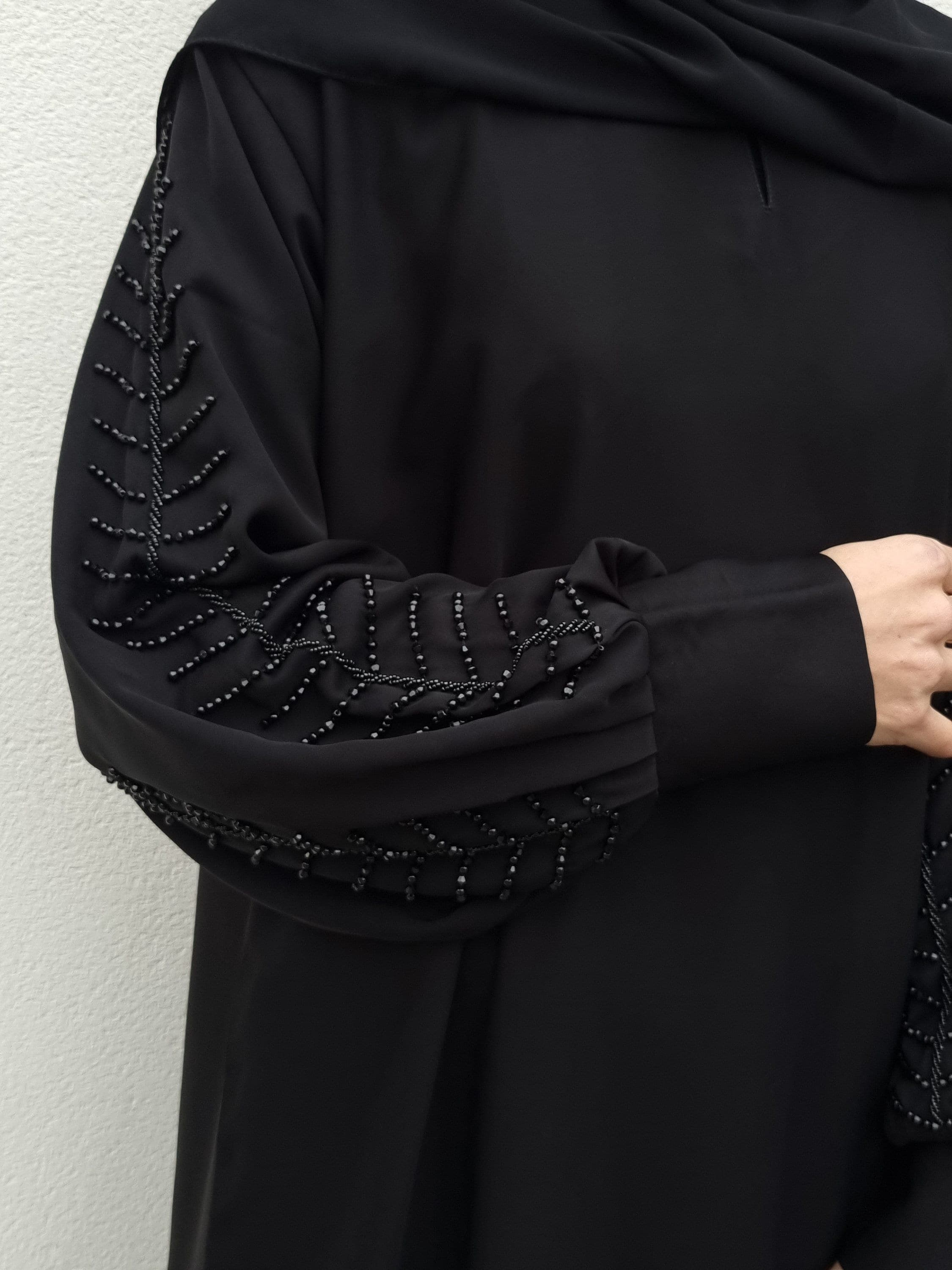 Azra Black Closed Abaya with Handwork - Premium Nida Fabric Modest Wear
