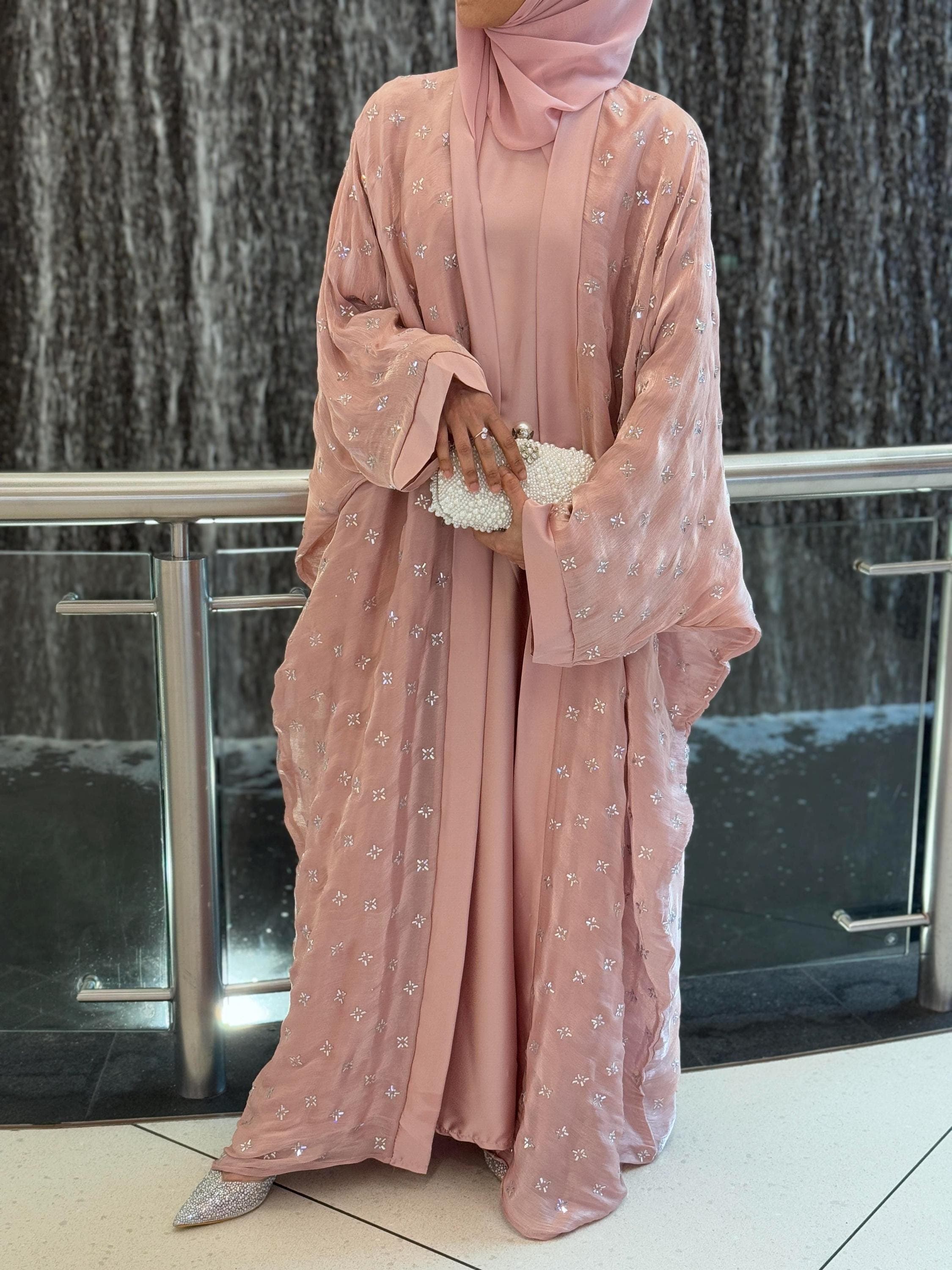 PureAbayas Aleena Abaya - Handcrafted Organza Silk Open Butterfly Abaya Heavy, Eid outfit - image 5
