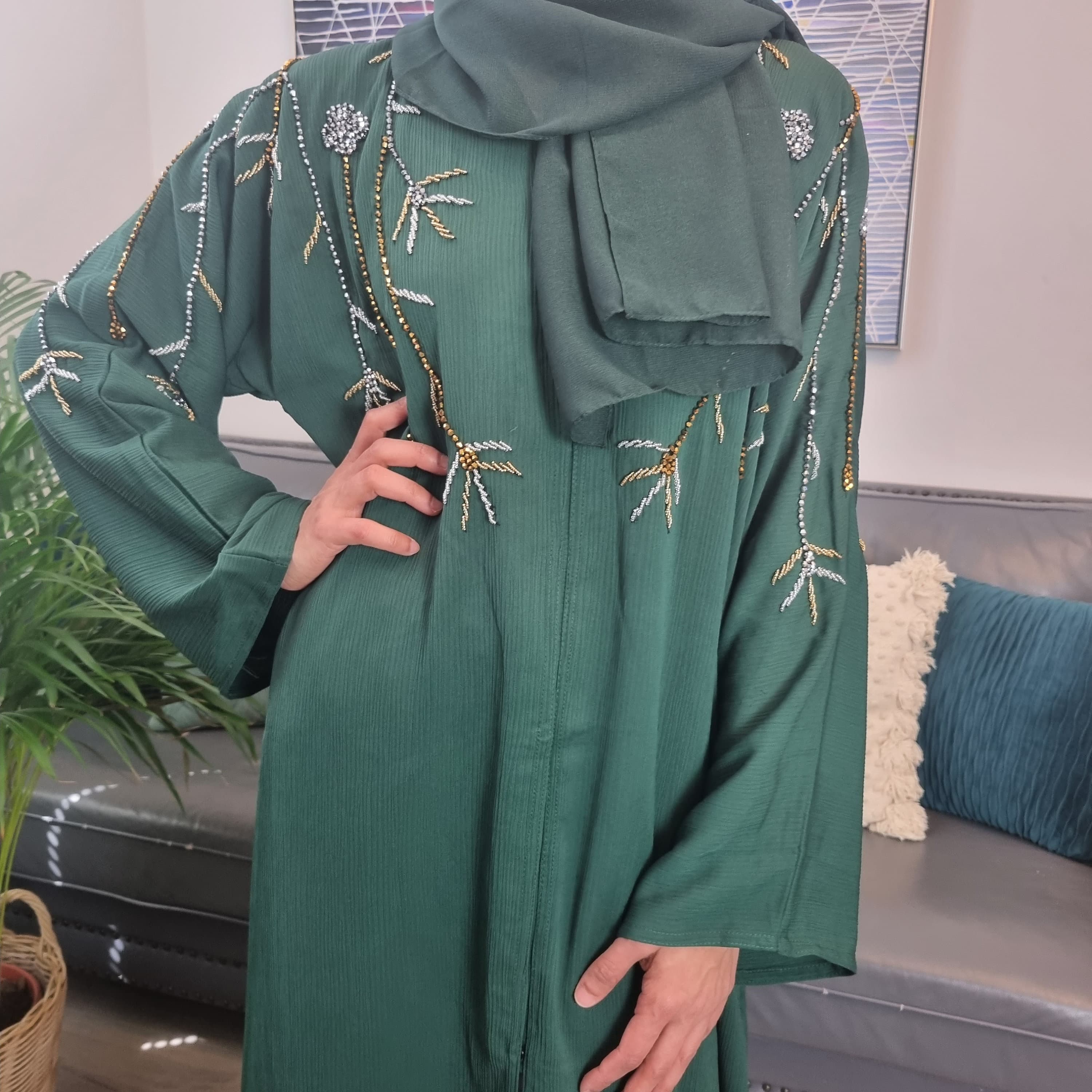 Luxury Handwork Abaya,Black abaya Dubai, abaya black,abaya set,party abaya, wedding abaya, islamic dress, muslim outfit, jilbub, satin abaya - image 5