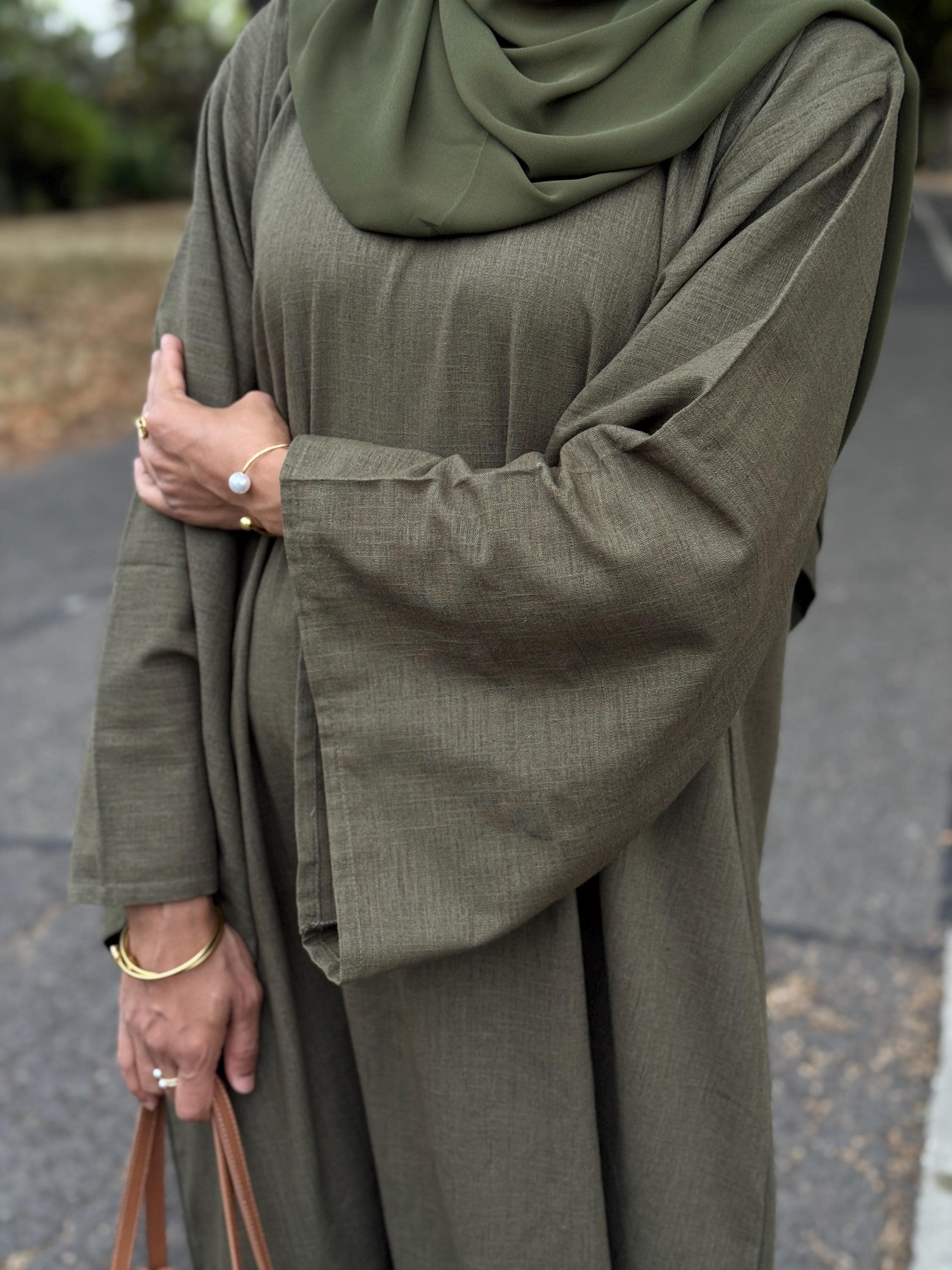 Pure Linen Closed Abaya with Pockets   Flowy Bell Sleeve Kaftan Dress   Modest - image 5