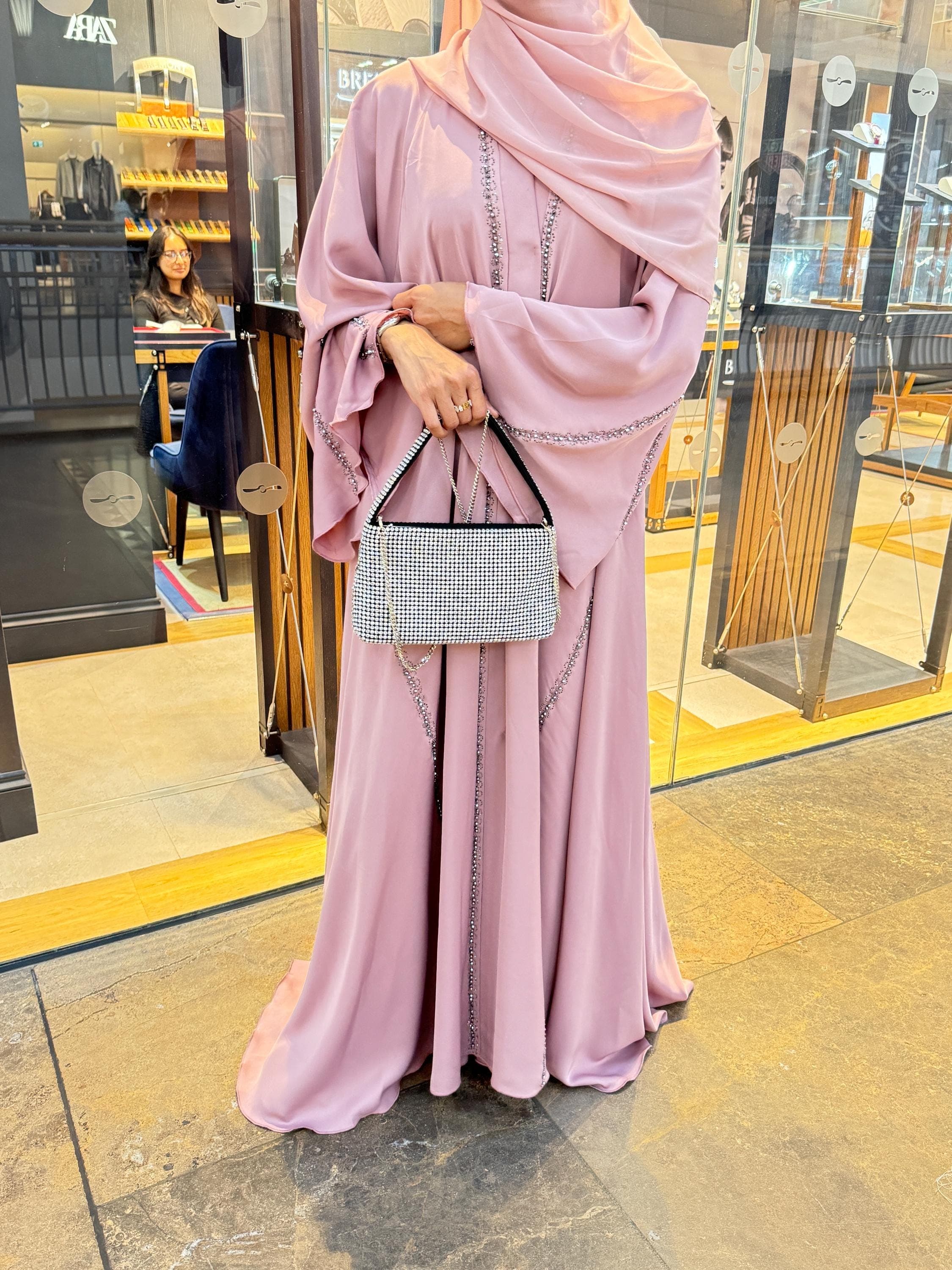 Inaya Open Umbrella Abaya with Handwork and Gemstone Embellishments- Umbrella Abaya- Nikah Abaya- Umrah Abaya - image 5