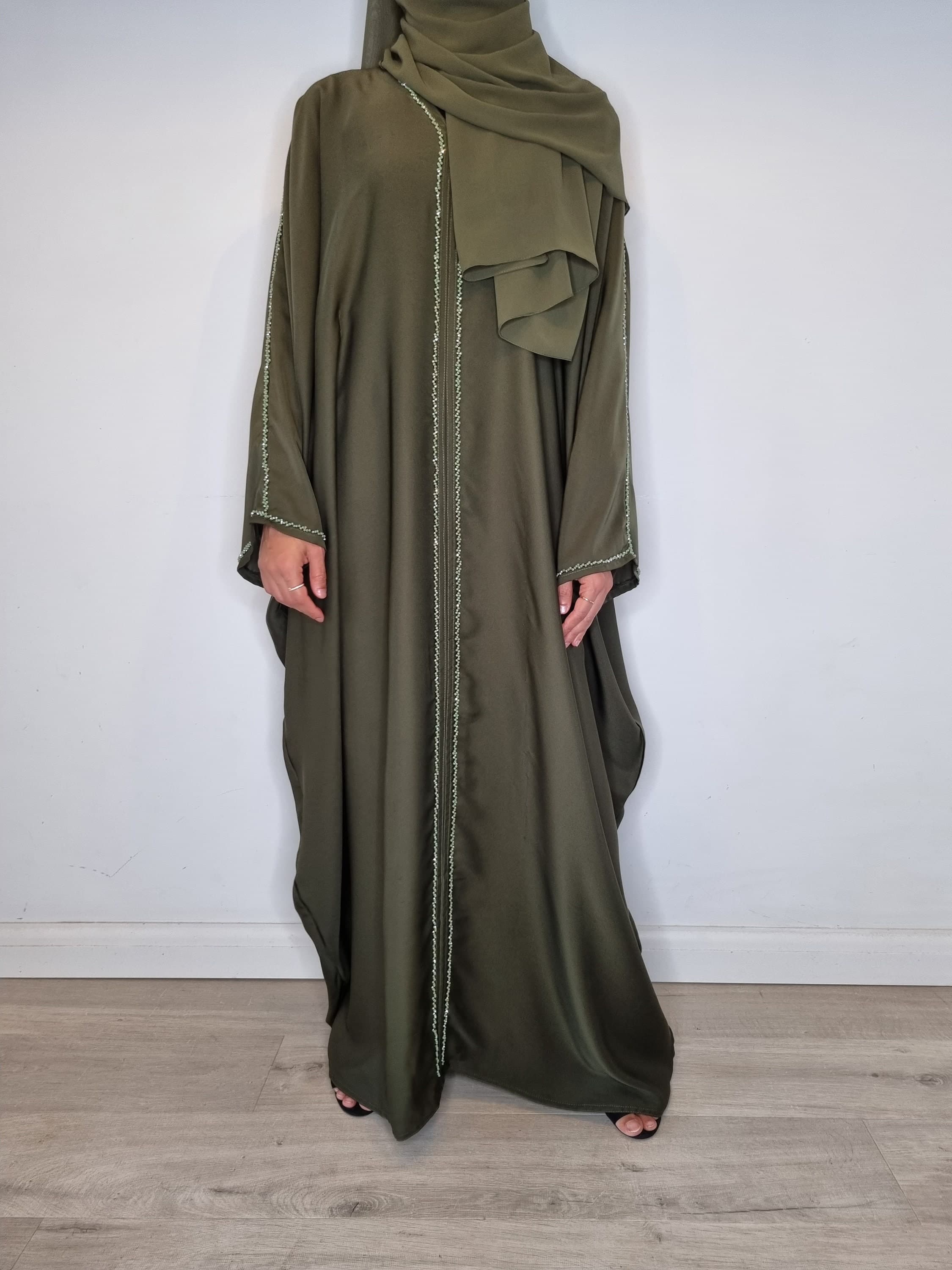 Elegant Jamila Butterfly Abaya Set with Inner Belt and Hijab Scarf | Handcrafted Modest Fashion for Eid, Party, and Wedding Occasions - image 3
