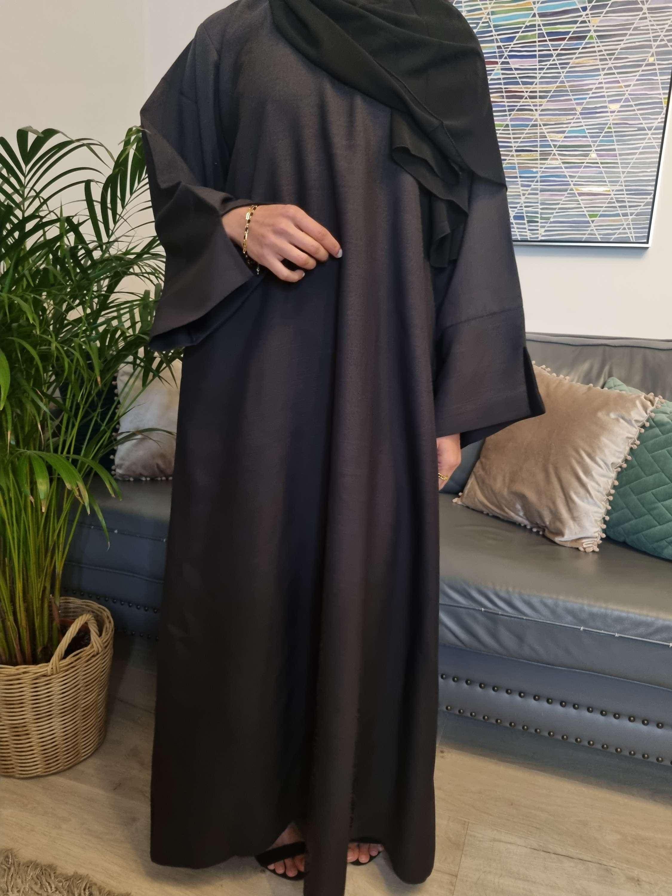 Linen Closed Abaya with Matching Scarf– Modest Long Dress for Women | Elegant Umrah & Everyday Wear