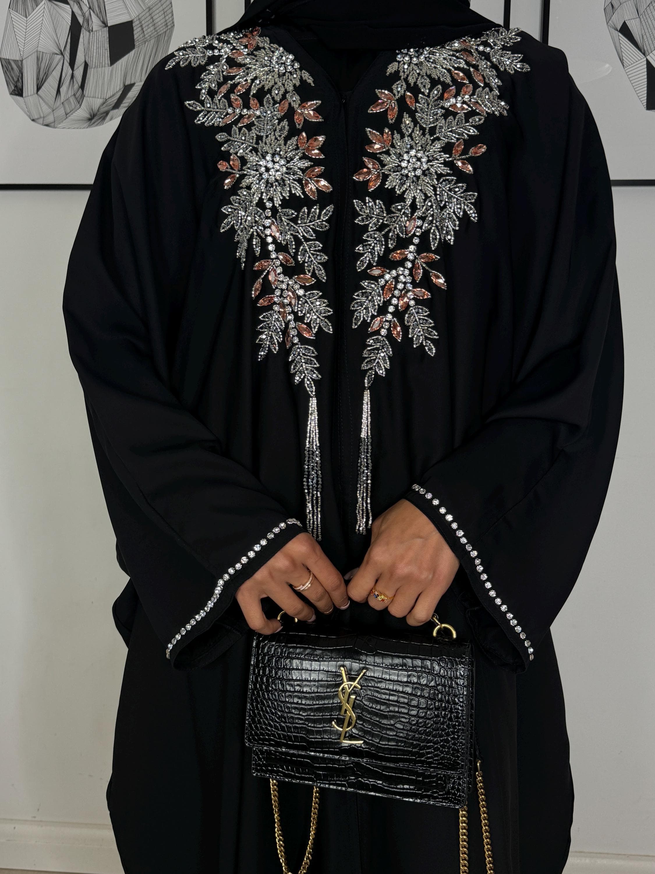 Luxury Princess Handbeaded Open Abaya with Buttons- butterfly abaya-batwing abaya-party abaya- wedding abaya-designer abaya - image 4