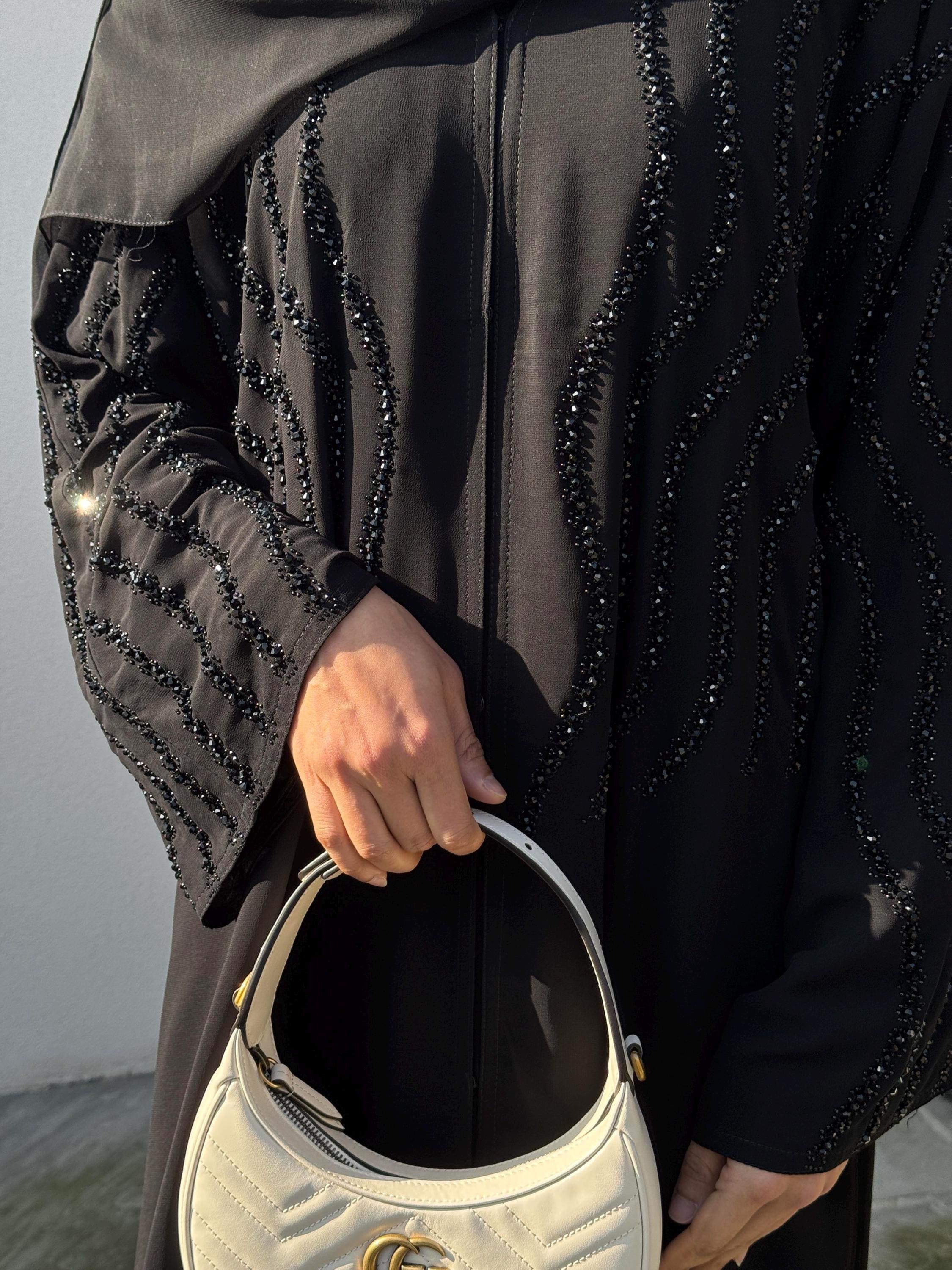 PureAbayas Bella Abaya - Handcrafted Double Chiffon Open Abaya with Heavy - image 4