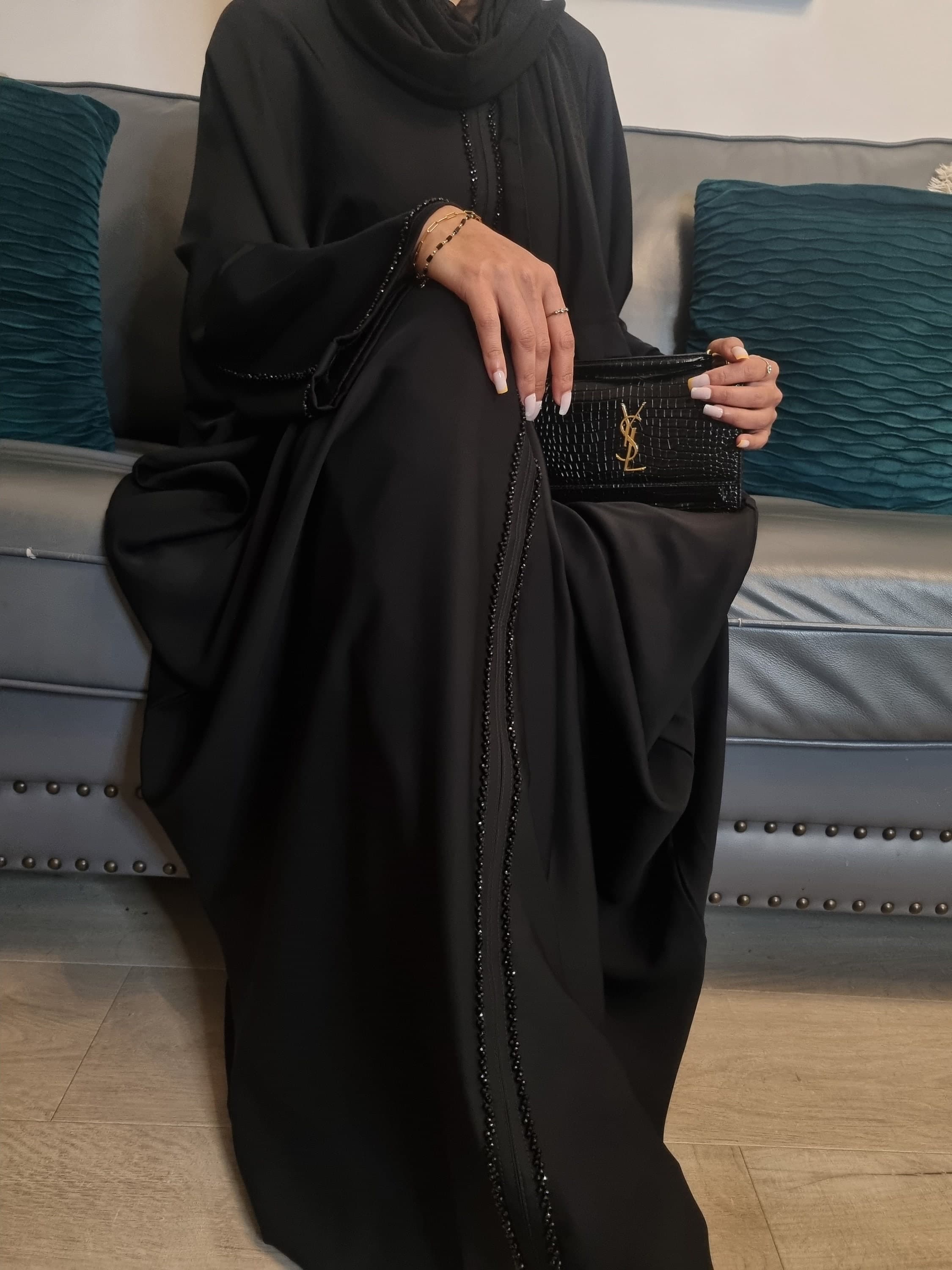 Elegant Jamila Butterfly Abaya Set with Inner Belt and Hijab Scarf | Handcrafted Modest Fashion for Eid, Party, and Wedding Occasions
