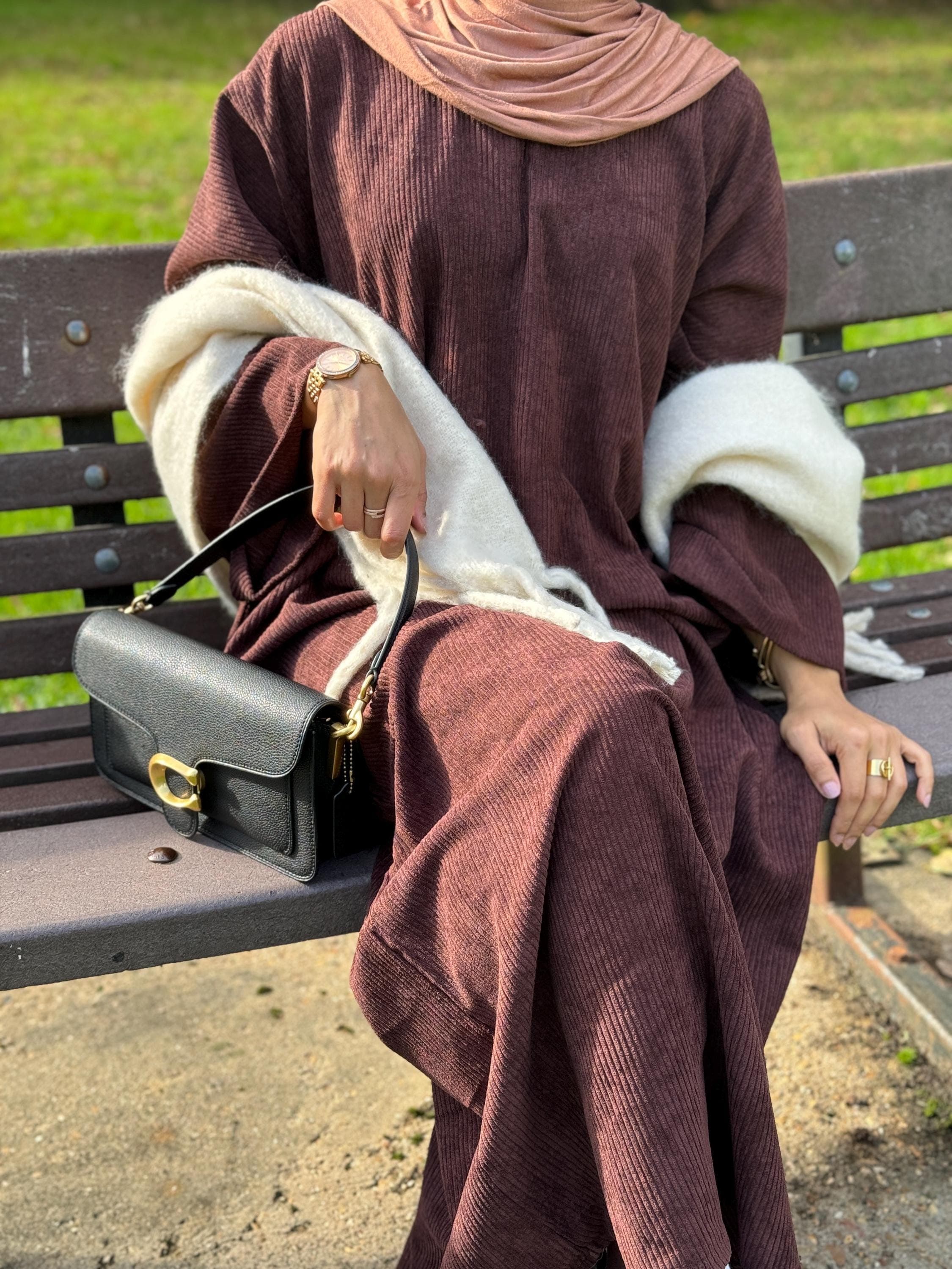 Premium Corduroy Pocket Closed Abaya Set with Scarf - Black, Brown, Khaki. Modest Wear Winter Spring Abaya - Jumper Abaya - Coat Abaya - image 4