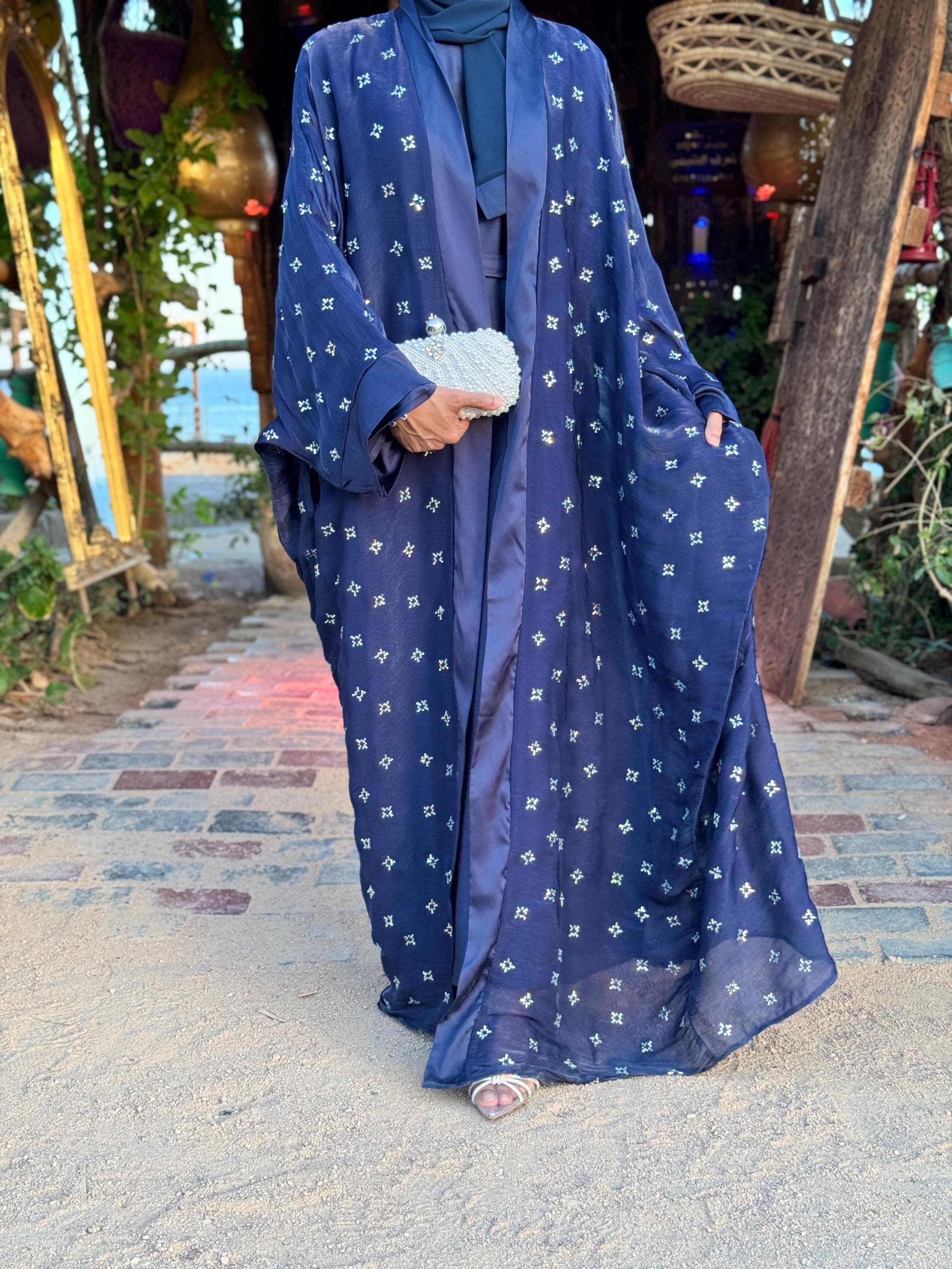 PureAbayas Aleena Abaya - Handcrafted Organza Silk Open Butterfly Abaya Heavy, Eid outfit - image 4