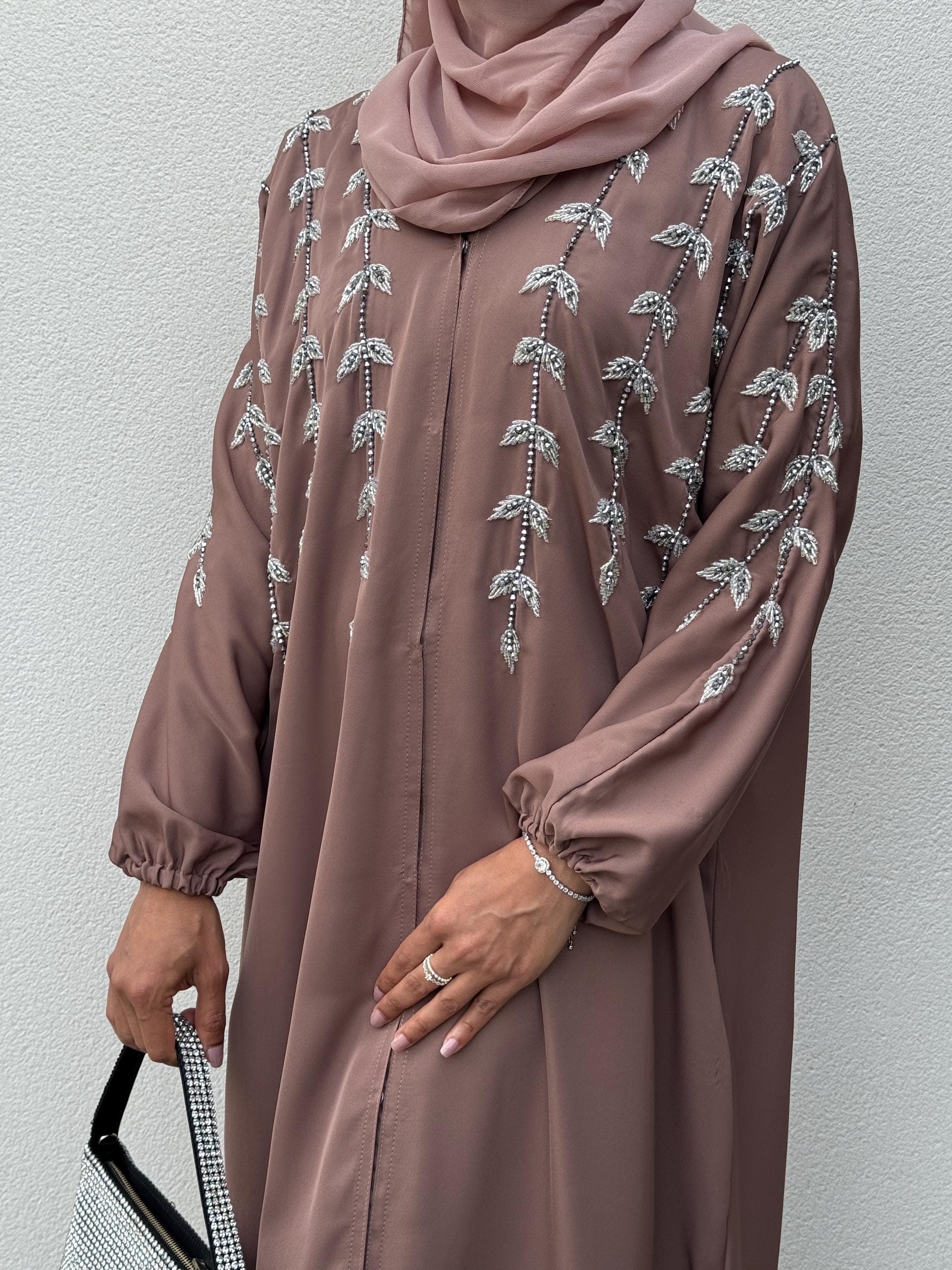 Yusra Luxury Handcrafted Open Abaya Set | Premium Embellished Modest Wear for Weddings, Eid, and Parties - image 4