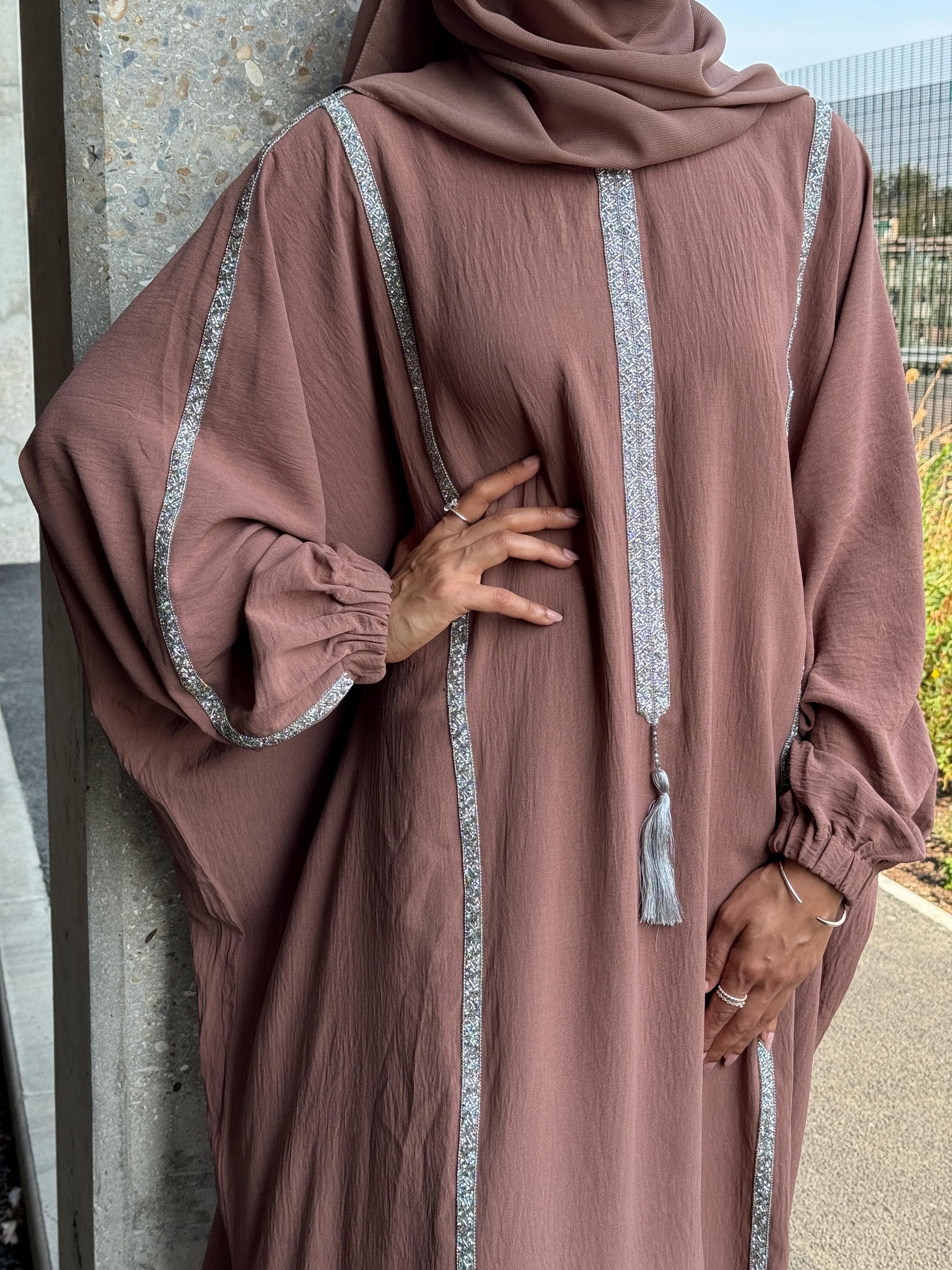 Classic Crepe Butterfly Abaya with Inner Belt & Matching Scarf - image 4