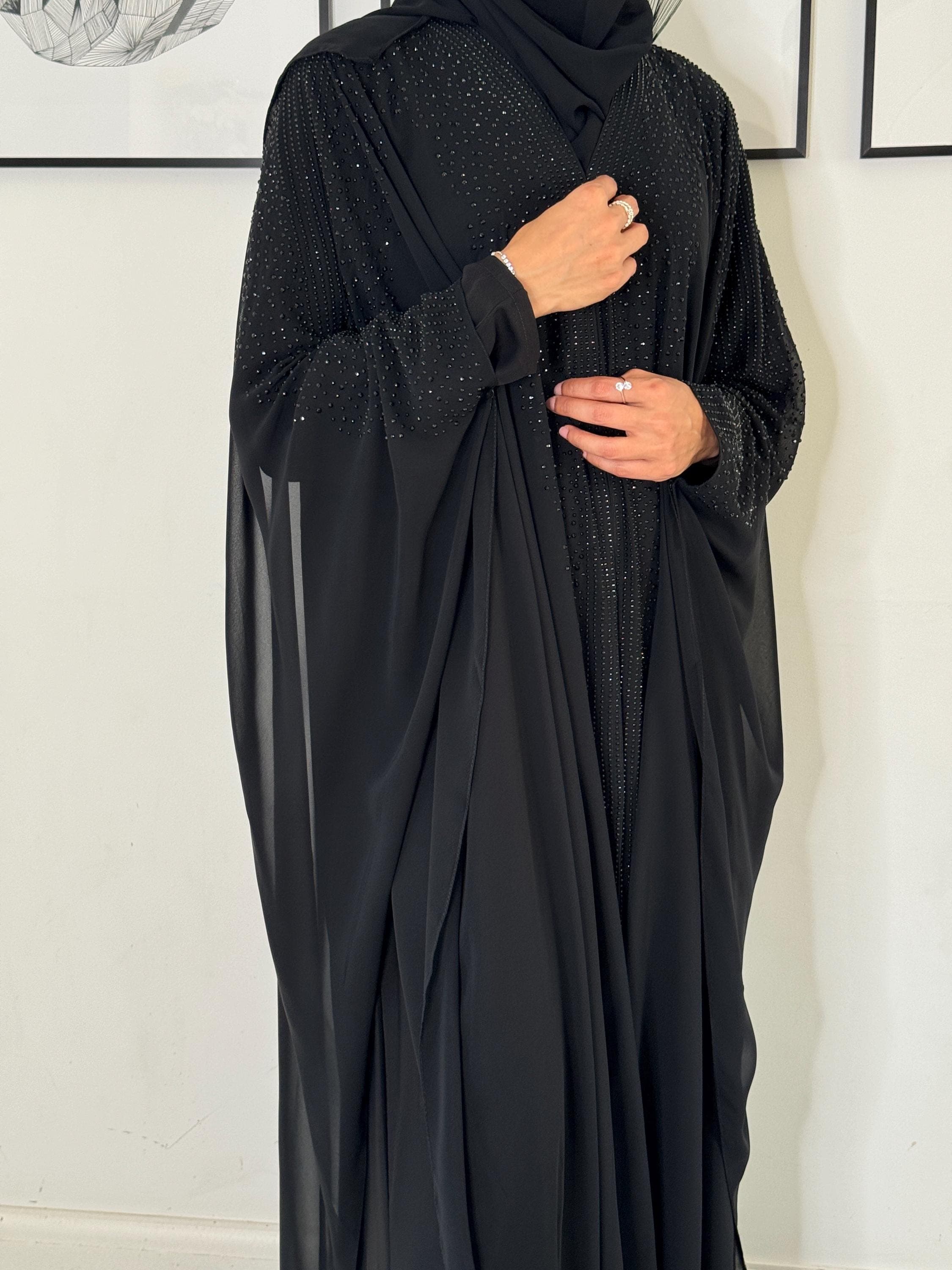 Sabah Bahraini Farasha Set- Butterfly Abaya- Batwing Abaya- Black Chiffon Dress - Wedding Bridal Wear - Occasion Abaya Set - image 4