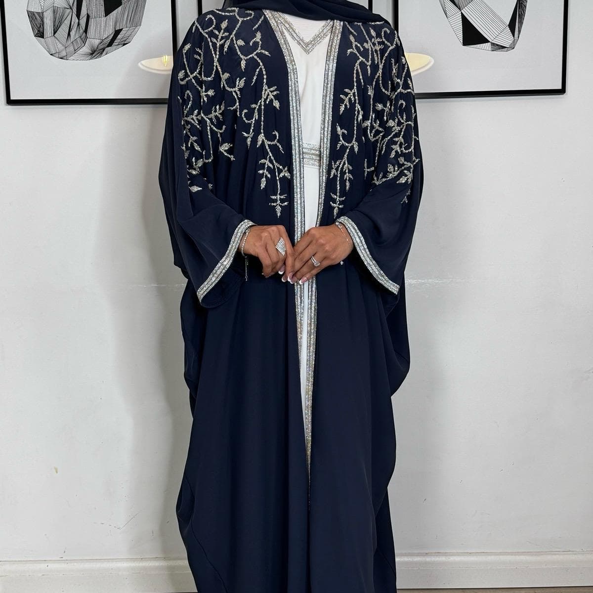PureAbayas Jawaria Abaya - Luxury 4 Piece Abaya Set Handcrafted Open Heavy, Eid outfit, party wear - image 5