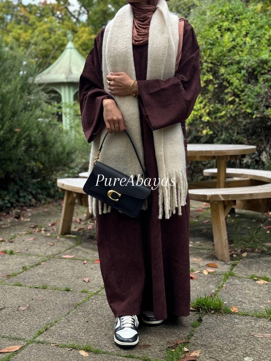 Premium Corduroy Pocket Closed Abaya Set with Scarf - Black, Brown, Khaki. Modest Wear Winter Spring Abaya - Jumper Abaya - Coat Abaya