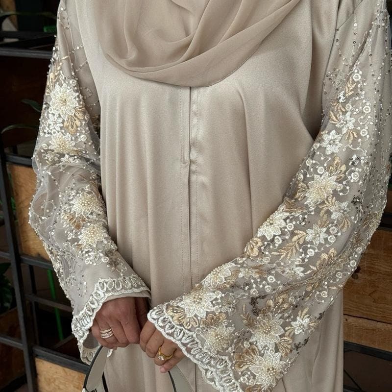 PureAbayas Nayla Luxury Abaya Set – 4-Piece Set w/ Beaded Sleeves, Slip Dress - image 4
