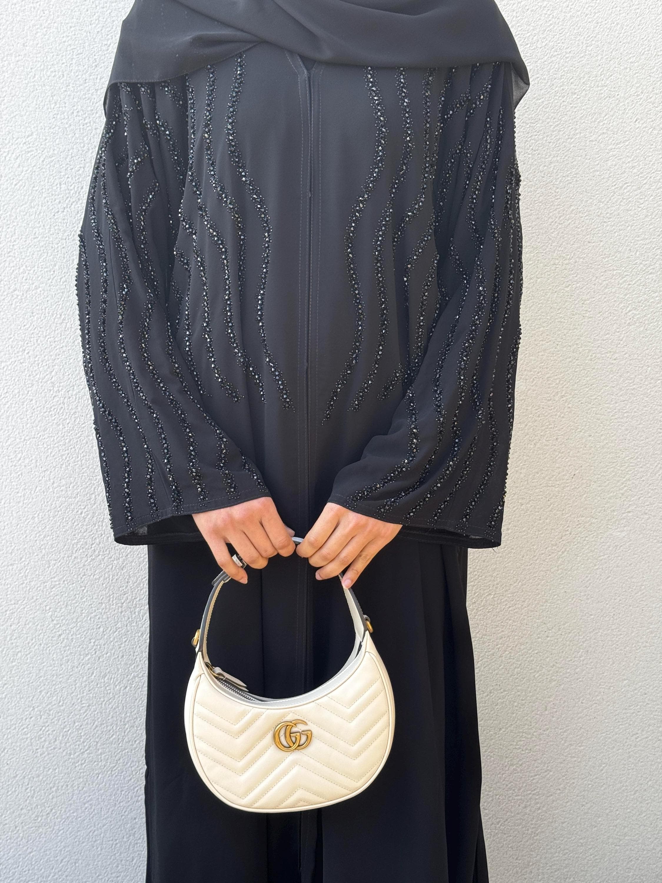 PureAbayas Bella Abaya - Handcrafted Double Chiffon Open Abaya with Heavy - image 5