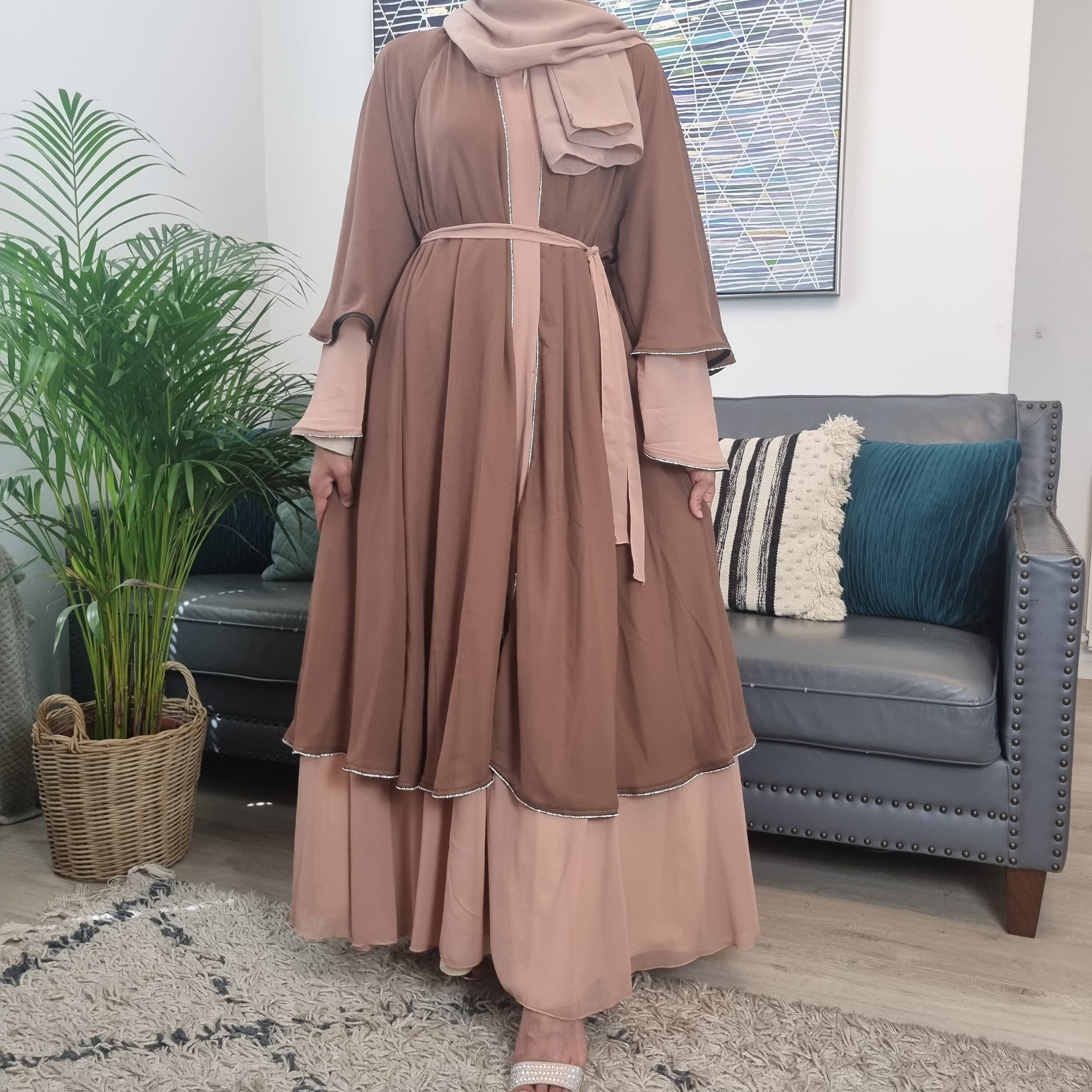 Layered Chiffon Abaya,chiffon abaya,open abaya, Dubai abaya, jilbub ,kaftan,occasion abaya,party abaya, satin abaya,abaya black, abaya set - image 3