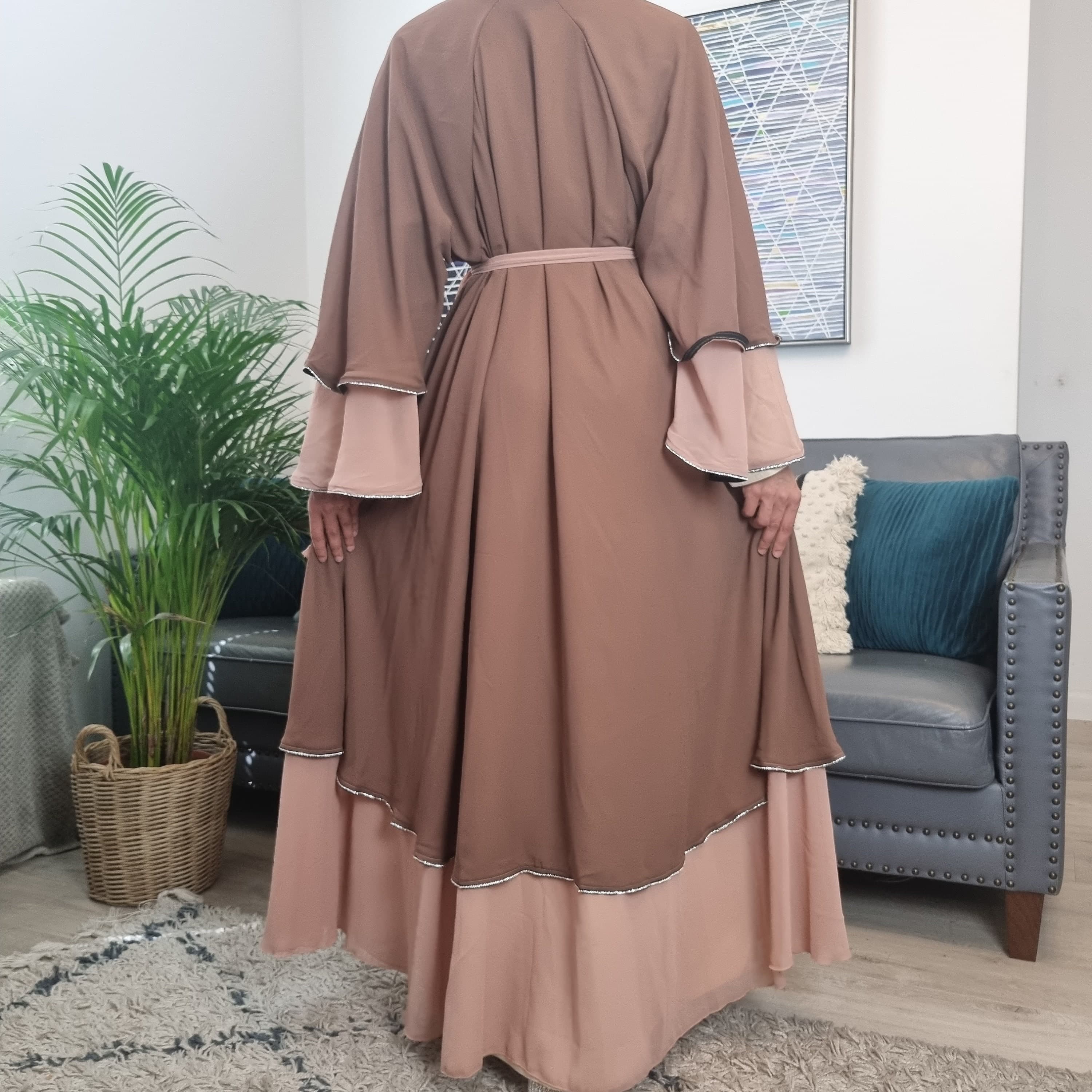 Layered Chiffon Abaya,chiffon abaya,open abaya, Dubai abaya, jilbub ,kaftan,occasion abaya,party abaya, satin abaya,abaya black, abaya set - image 5