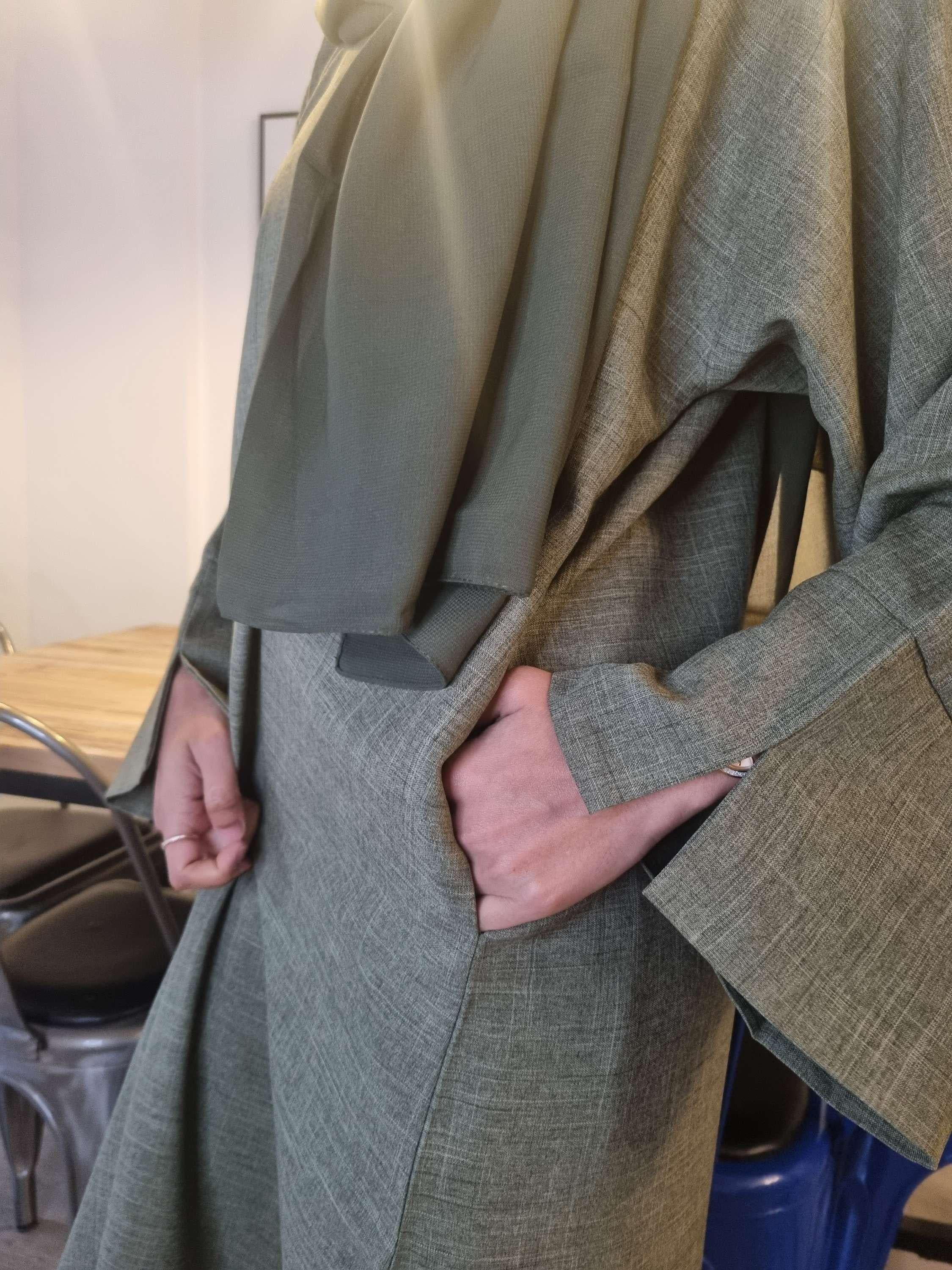 Linen Blend Abaya with Pockets & Matching Scarf - Comfortable Stylish, Machine Washable - Made in UAE - image 4