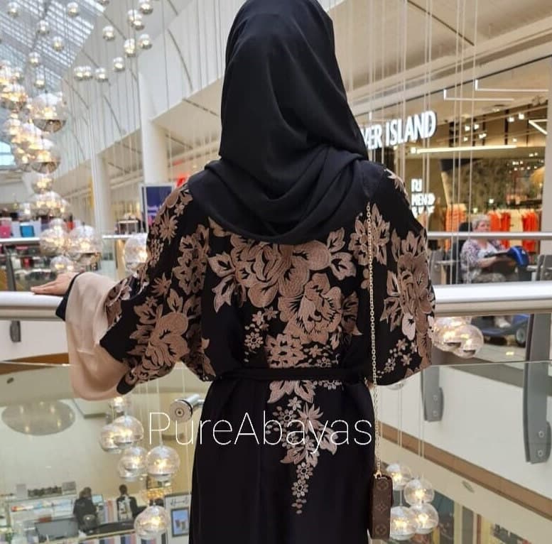 Pretty Floral Embroidery Dubai Abaya: Black Open Design for Occasions, Parties, and Hijab Styling - Modest Muslim Dress - image 4