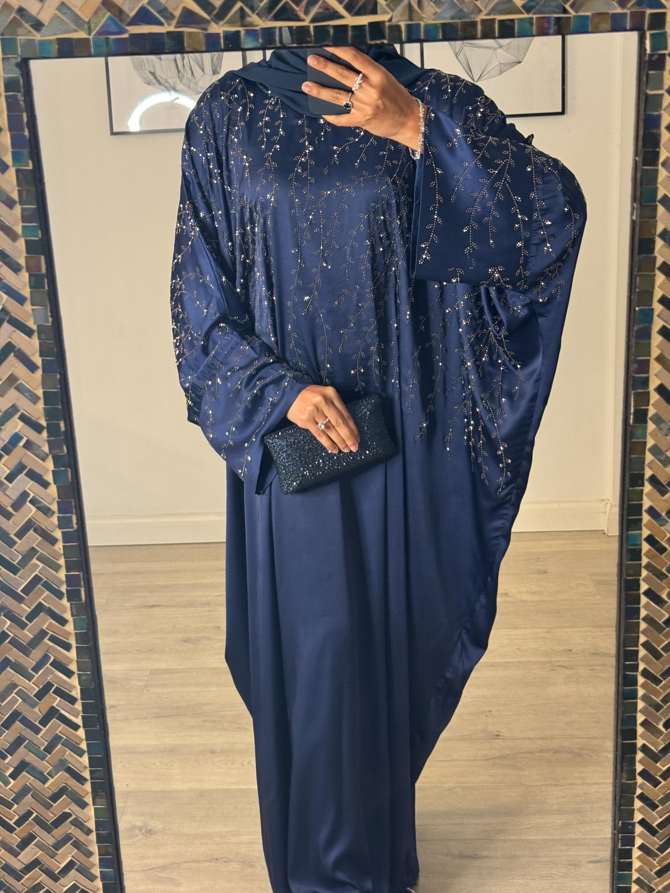 Closed Batwing Abaya - Luxury Satin Butterfly Kaftan with Inner Belt & Matching Hijab Scarf, Eid Outfit, Eid abaya - image 4
