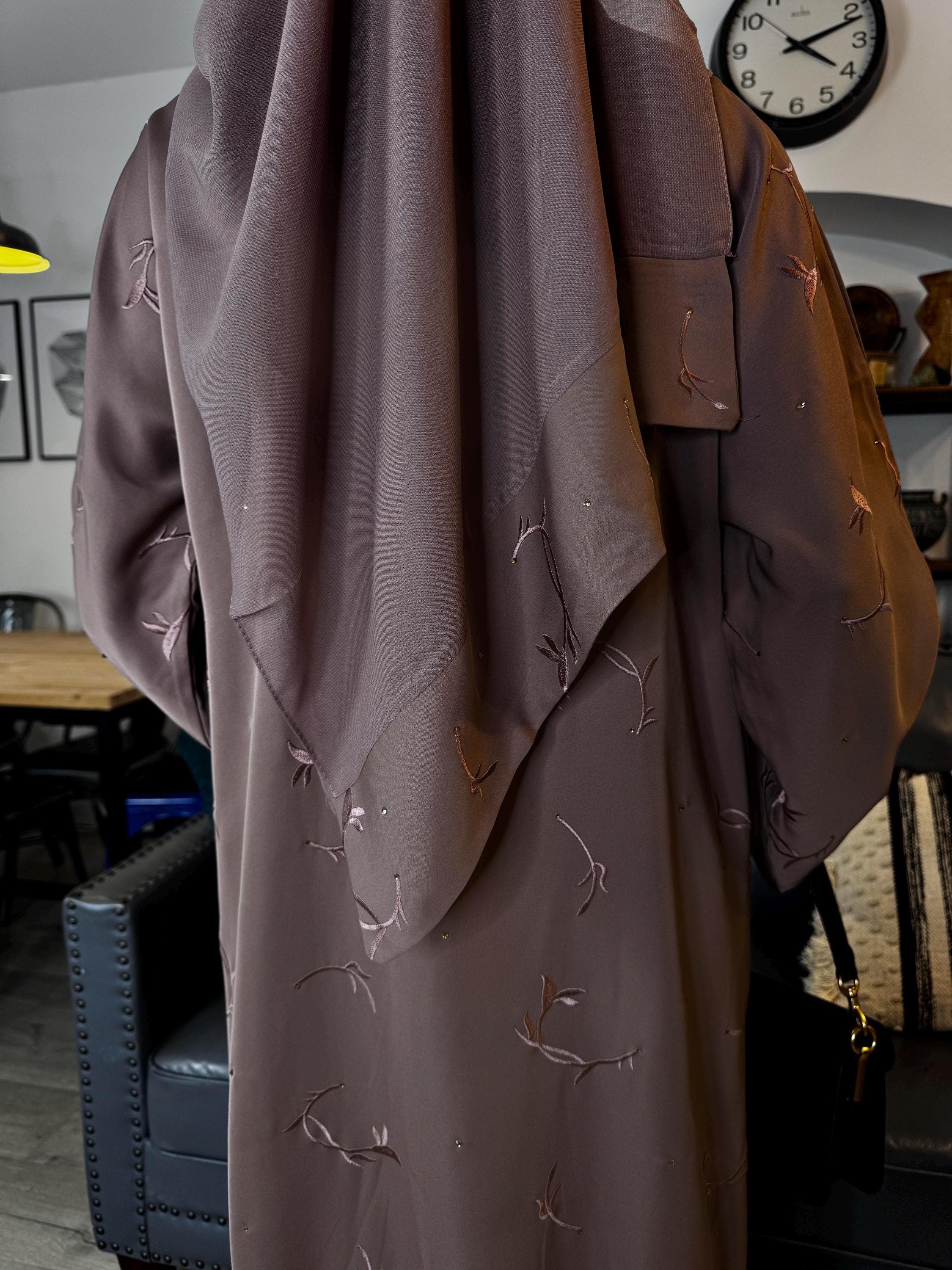 PureAbayas Safa Open Abaya with Buttons in Black or Brown with All-Over - image 5