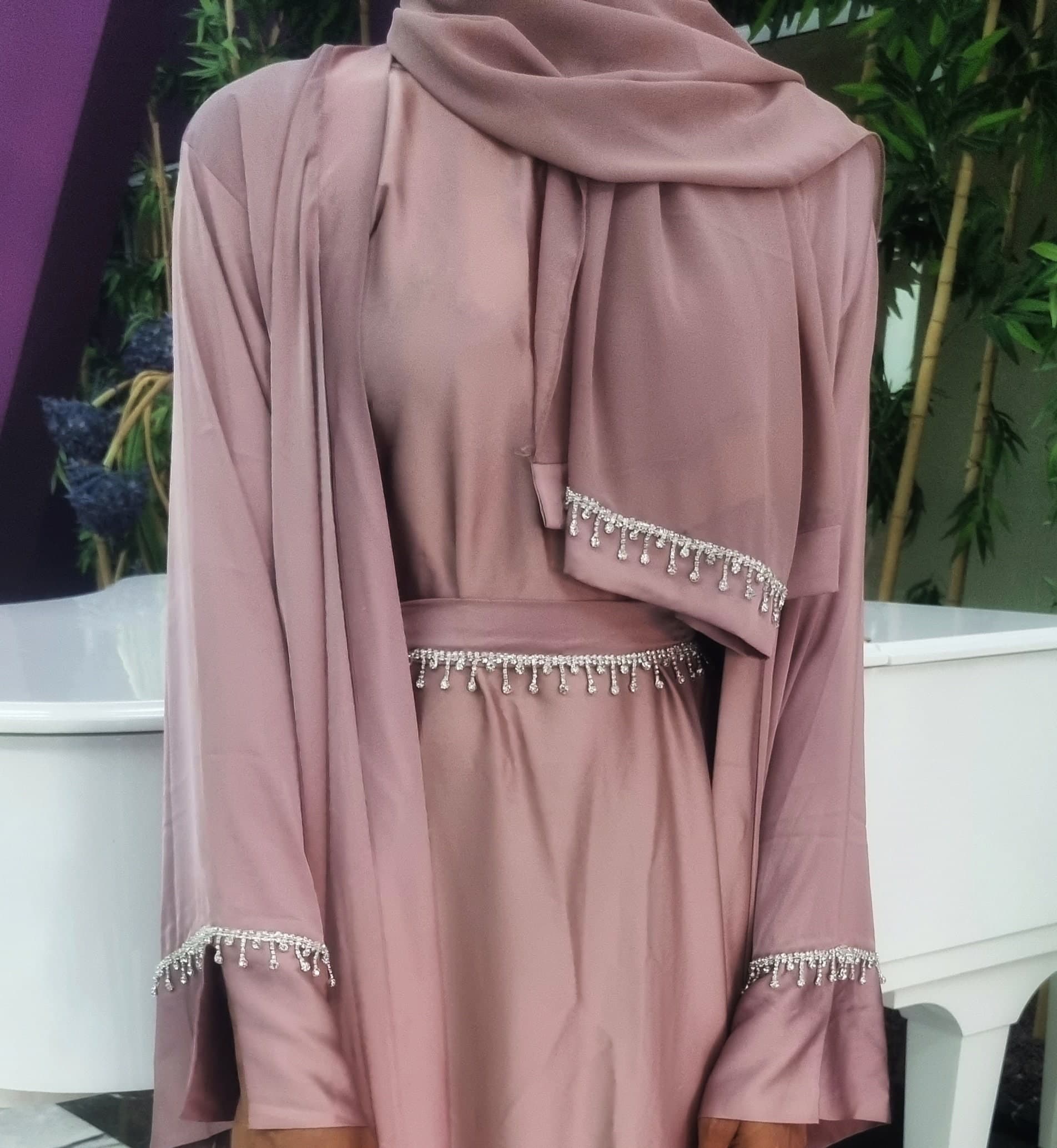 Elsa Satin 4-Piece Abaya Set: Blush, Blue, Teal, Green, Champagne - Luxury Dubai Abayas for Eid, Wedding, Party & Special Occasions - image 4