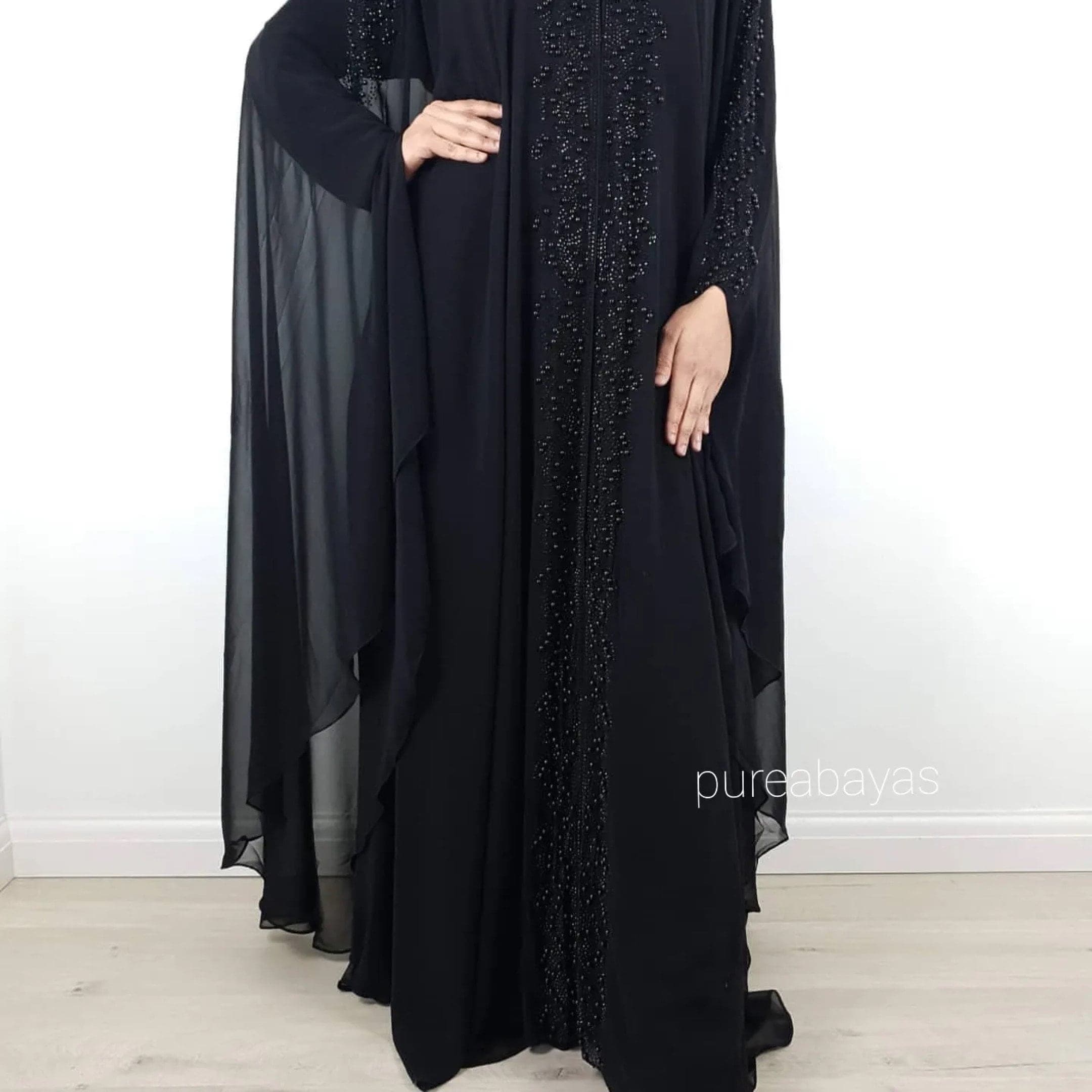 Black Farasha with Slip Dress Set - Wedding Abaya Dress, Modest Party Dress, Muslim Hijab, Kaftan, Bridal Occasion Wear
