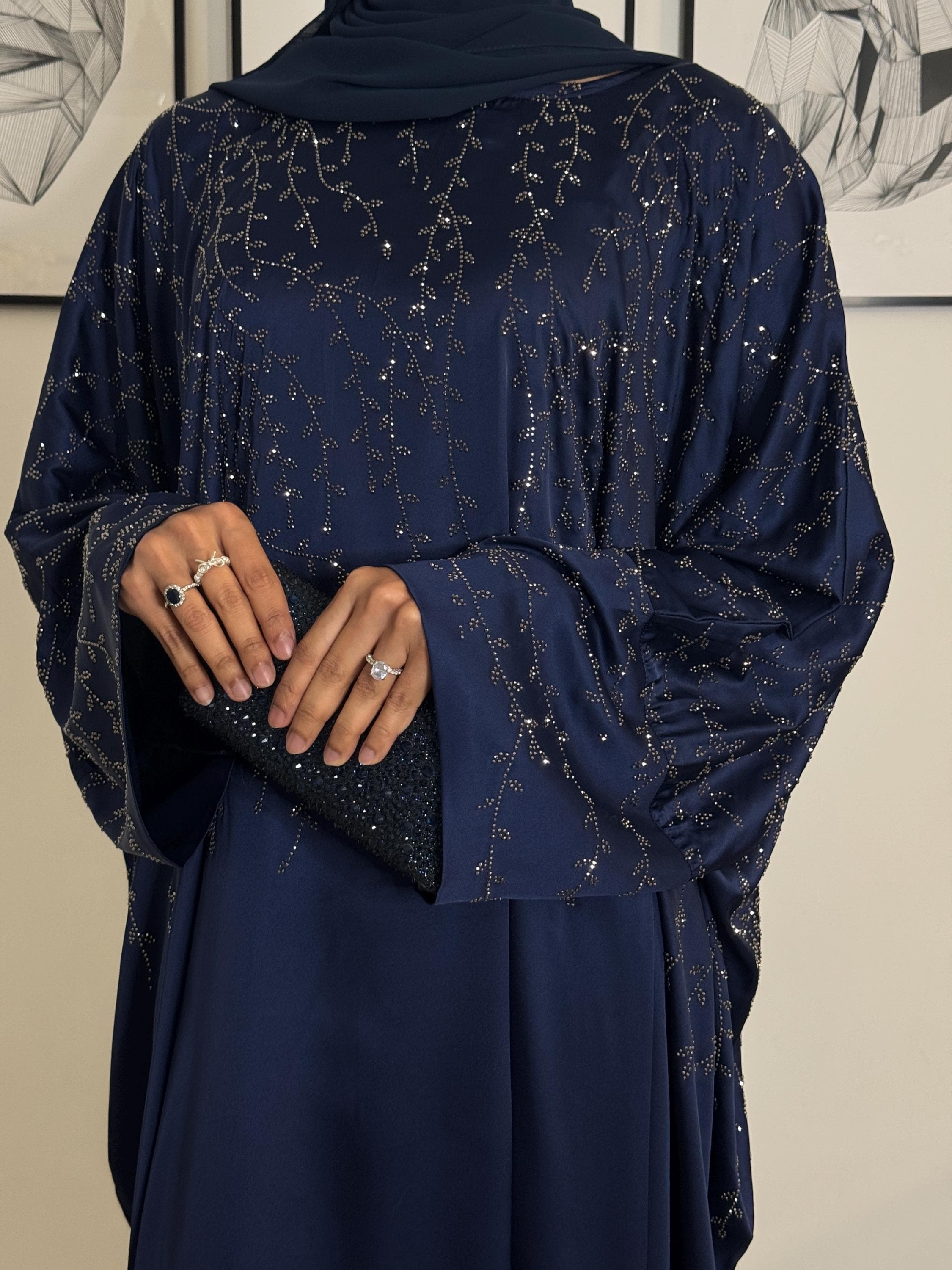 Closed Batwing Abaya - Luxury Satin Butterfly Kaftan with Inner Belt & Matching Hijab Scarf, Eid Outfit, Eid abaya - image 3