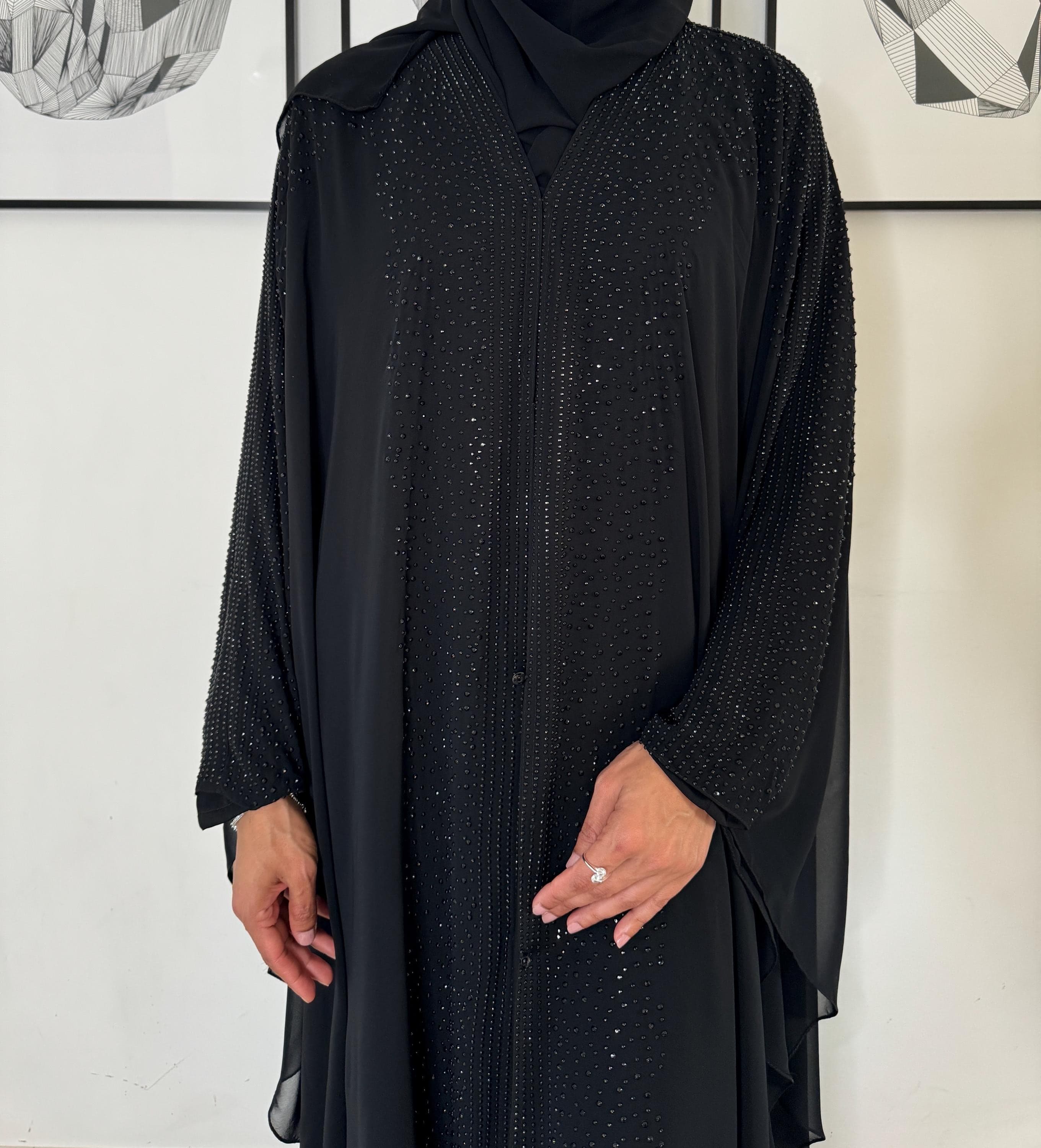 Sabah Bahraini Farasha Set- Butterfly Abaya- Batwing Abaya- Black Chiffon Dress - Wedding Bridal Wear - Occasion Abaya Set - image 3