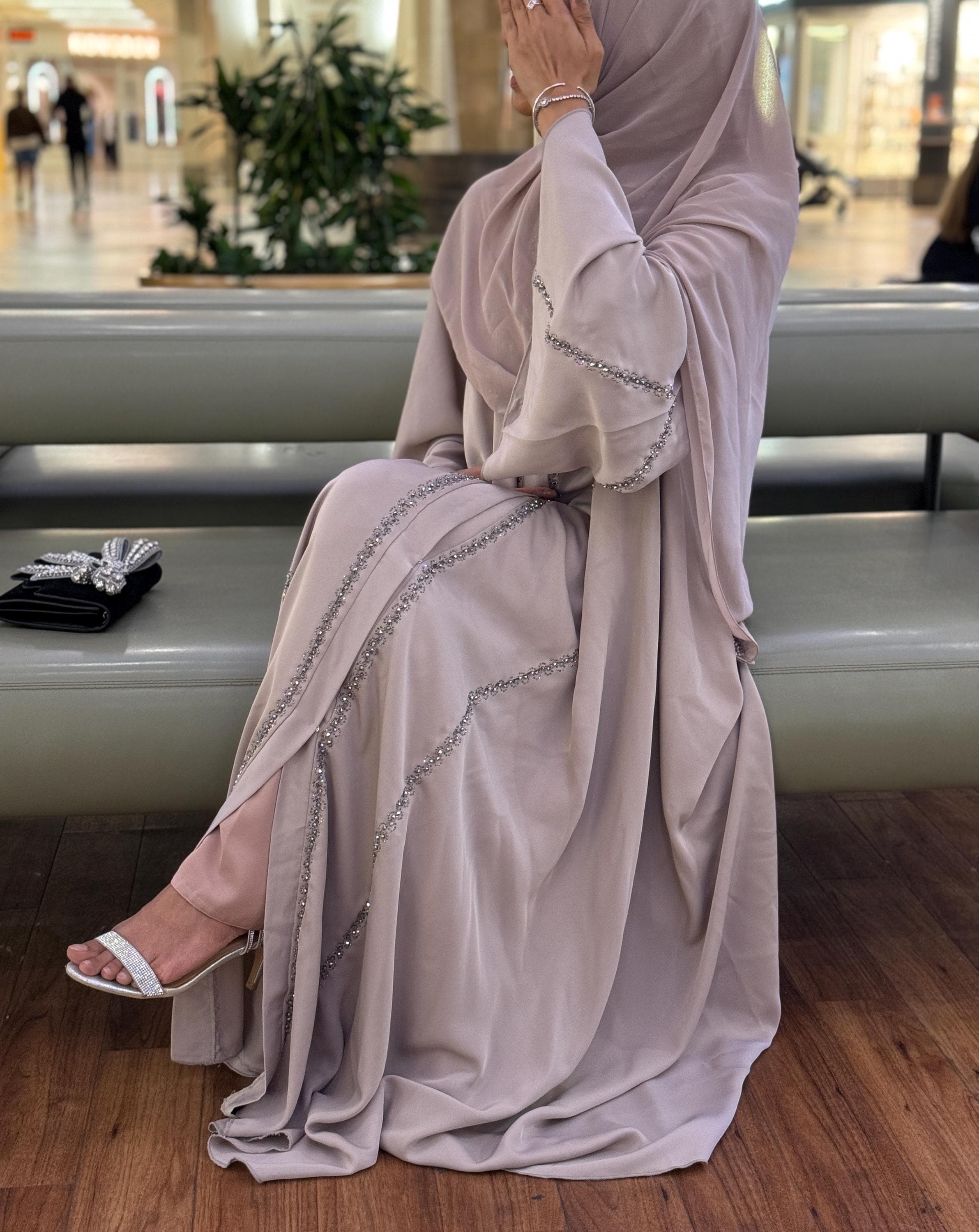 Inaya Open Umbrella Abaya with Handwork and Gemstone Embellishments- Umbrella Abaya- Nikah Abaya- Umrah Abaya - image 2