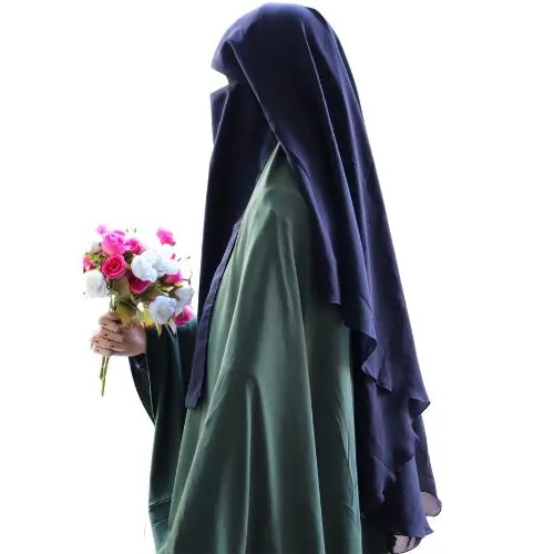 Breathable Black Chiffon Niqab Long Veil Purdah Yemeni/Middle Eastern/Burj Al A'rab Style Face Covering Daily/Umrah/Hajj Size Youth-Adult
