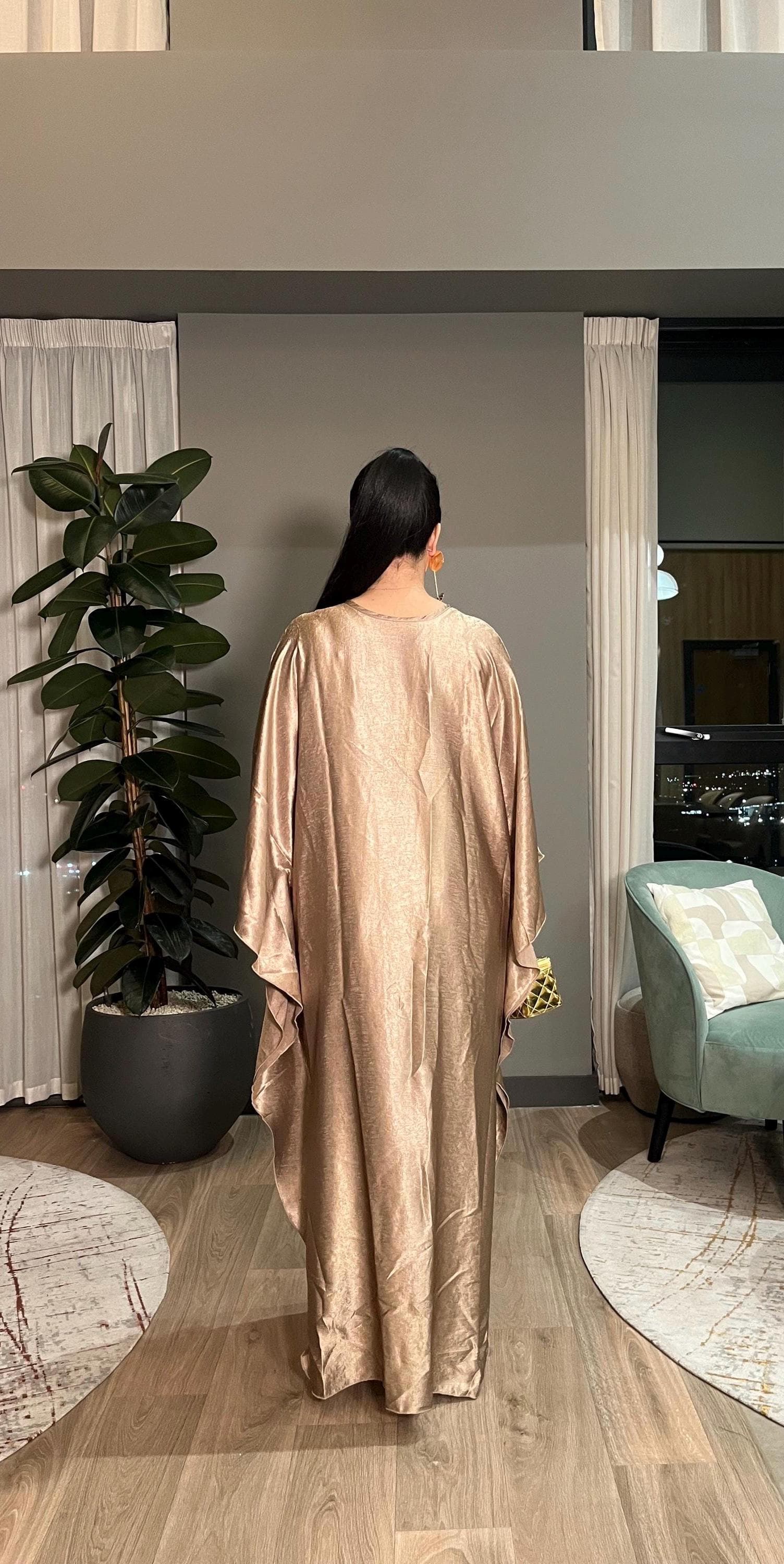 Gold Metallic Kaftan Dress, Oversized Modest Maxi Abaya, Evening Gown - image 4