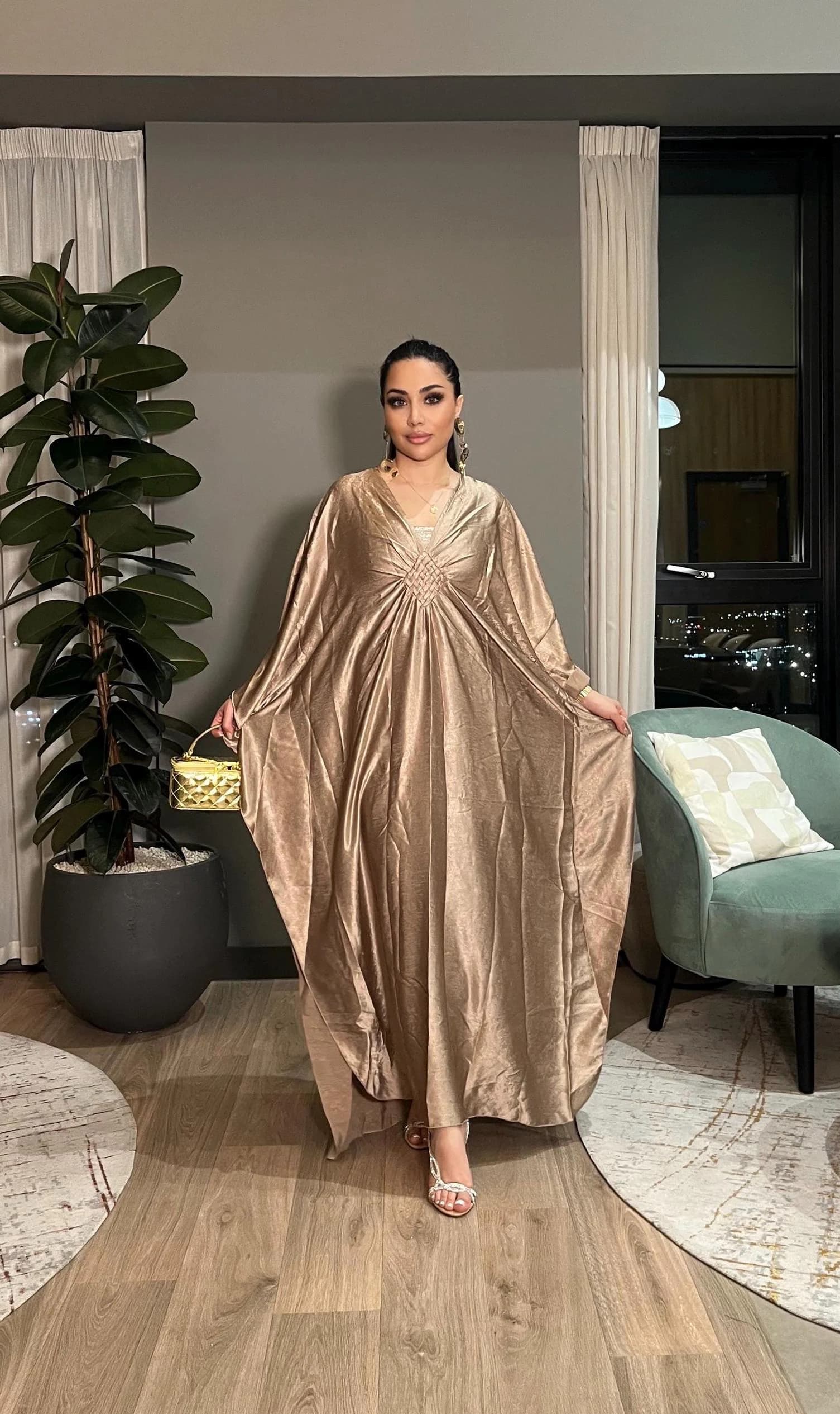 Gold Metallic Kaftan Dress, Oversized Modest Maxi Abaya, Evening Gown - image 5