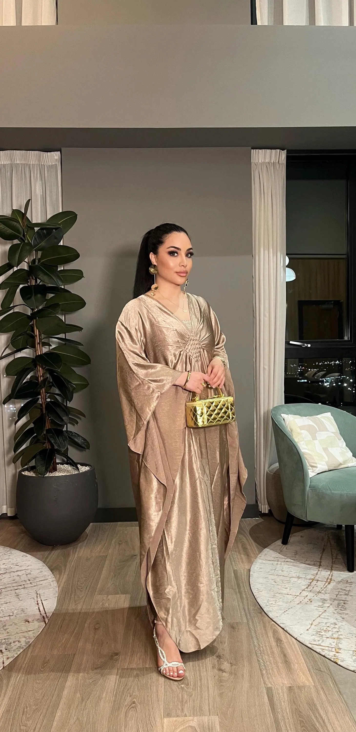 Gold Metallic Kaftan Dress, Oversized Modest Maxi Abaya, Evening Gown - image 3