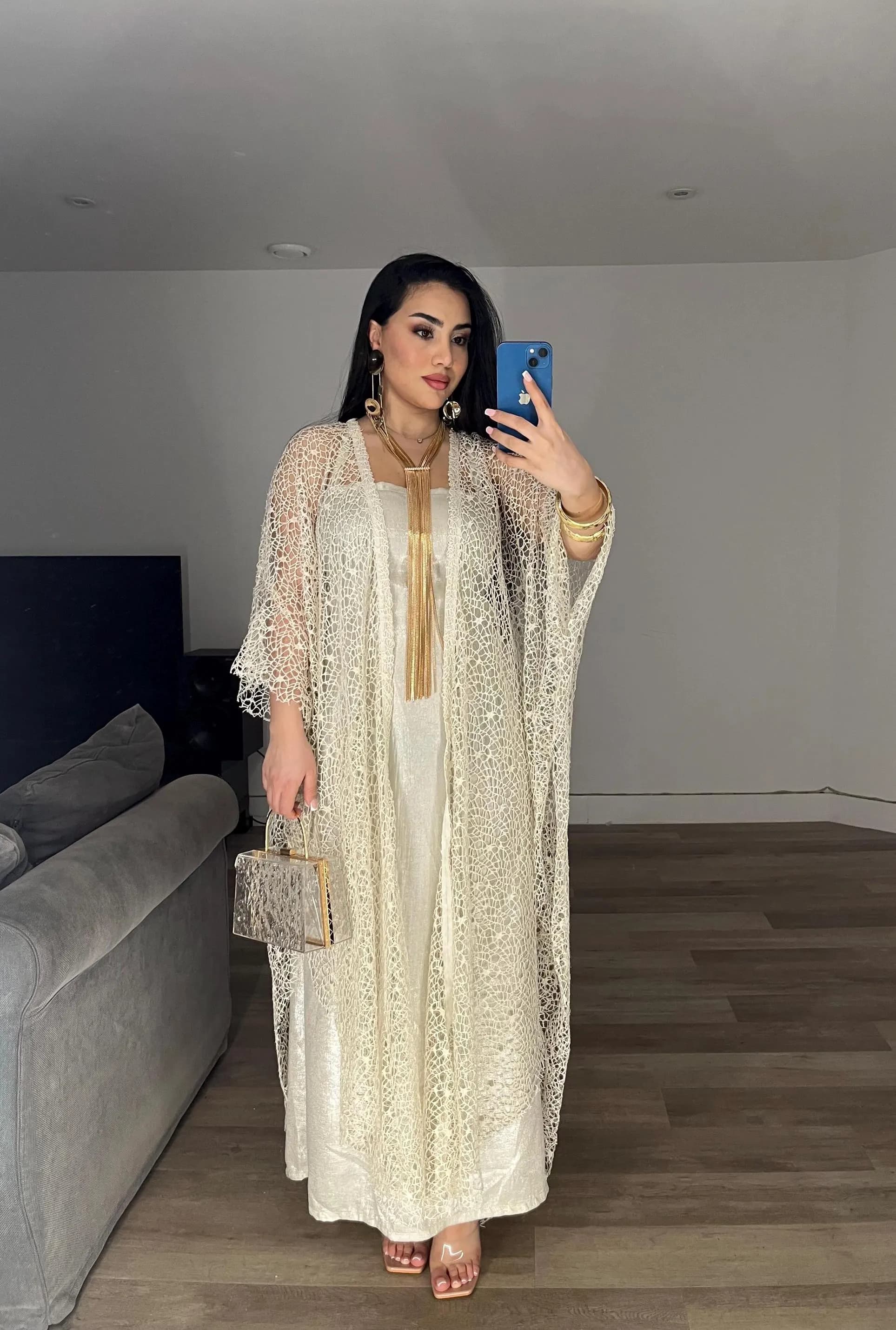 Luxury Lace Abaya: Two-Piece Free Size Dress