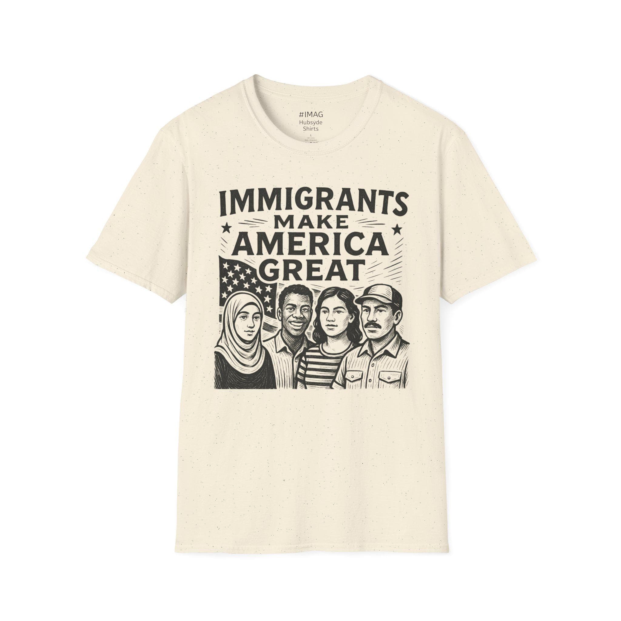 Unisex Softstyle T-Shirt, Immigrants Make America Great Tee, Social Justice Shirt for Casual Wear, Summer Activist Gift, Inclusive Apparel