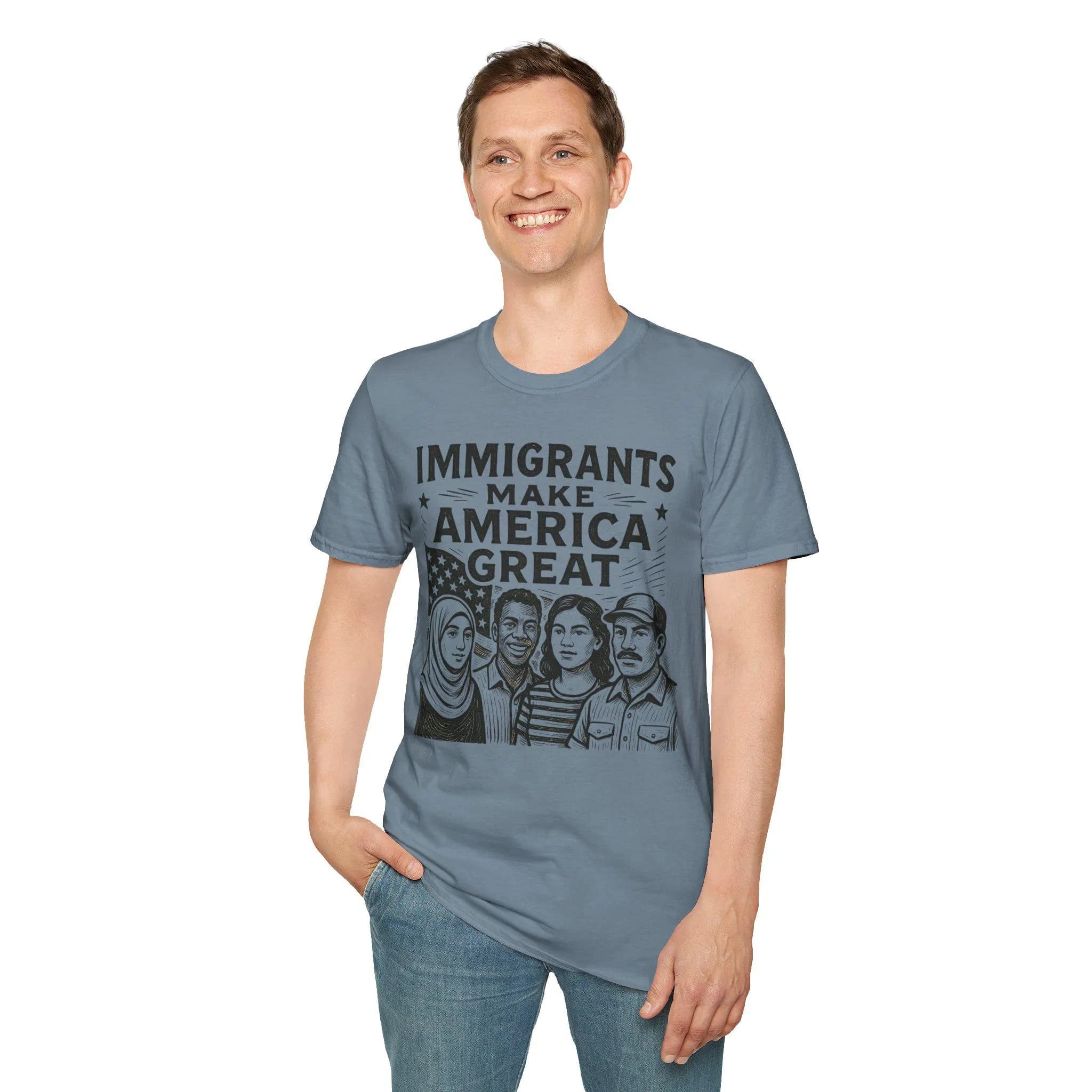 Unisex Softstyle T-Shirt, Immigrants Make America Great Tee, Social Justice Shirt for Casual Wear, Summer Activist Gift, Inclusive Apparel - image 5