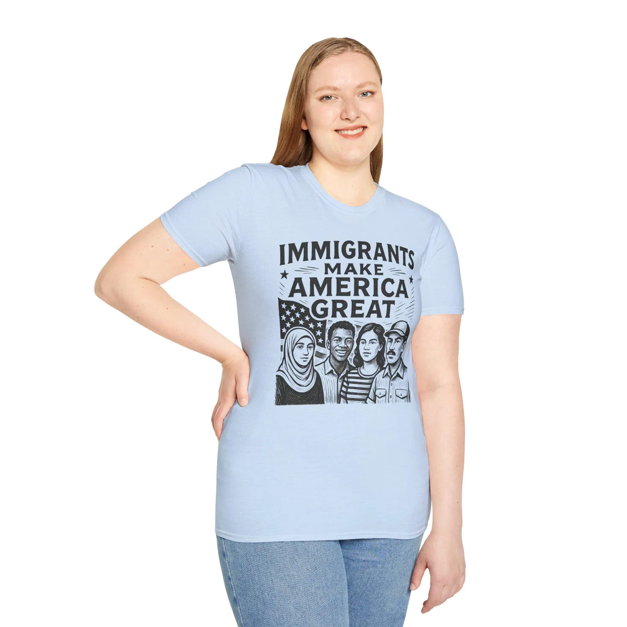 Unisex Softstyle T-Shirt, Immigrants Make America Great Tee, Social Justice Shirt for Casual Wear, Summer Activist Gift, Inclusive Apparel - image 3