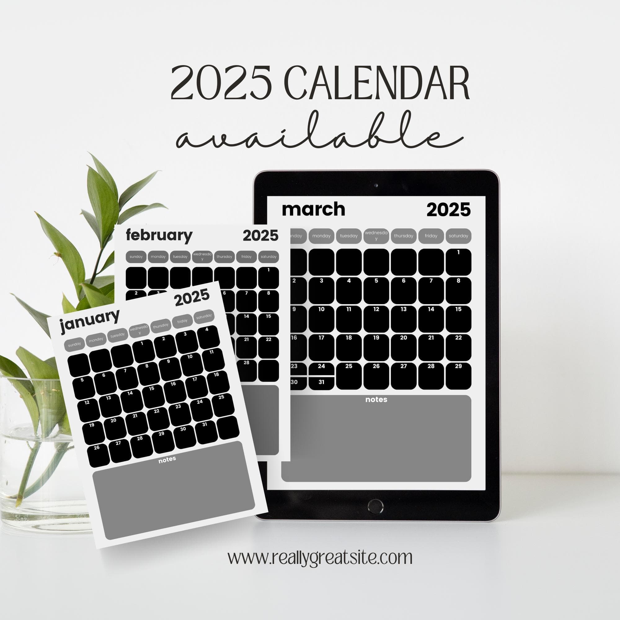 2025 Calendar 2025 Monthly Planner Portrait Elegant Monthly Calendar Sunday & Monday Start 2025 A4 Letter Size Wall Calendar PRINTABLE PDF