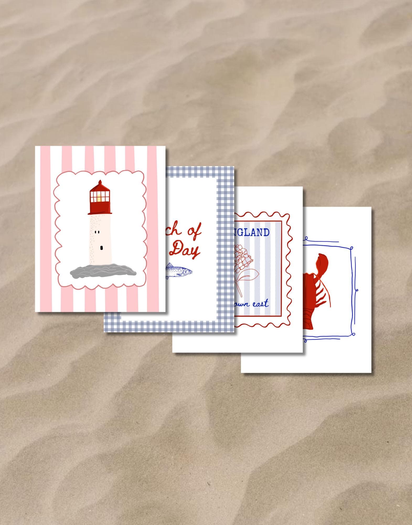 New England Summer Wall Prints: Coastal Decor Set (Digital Download, 8.5x11 & 11x14