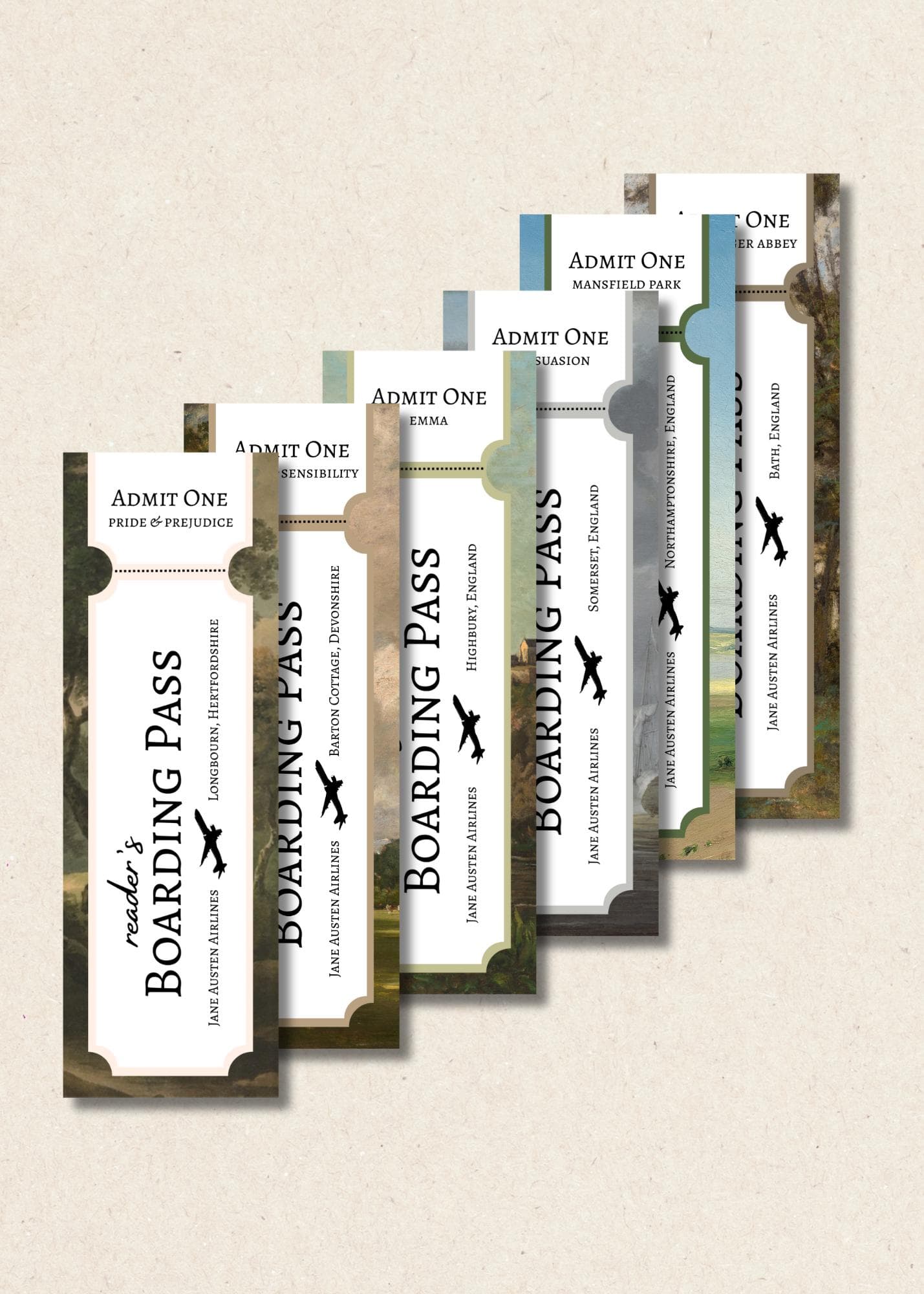 Jane Austen Airlines Ticket Bookmarks (Printable)