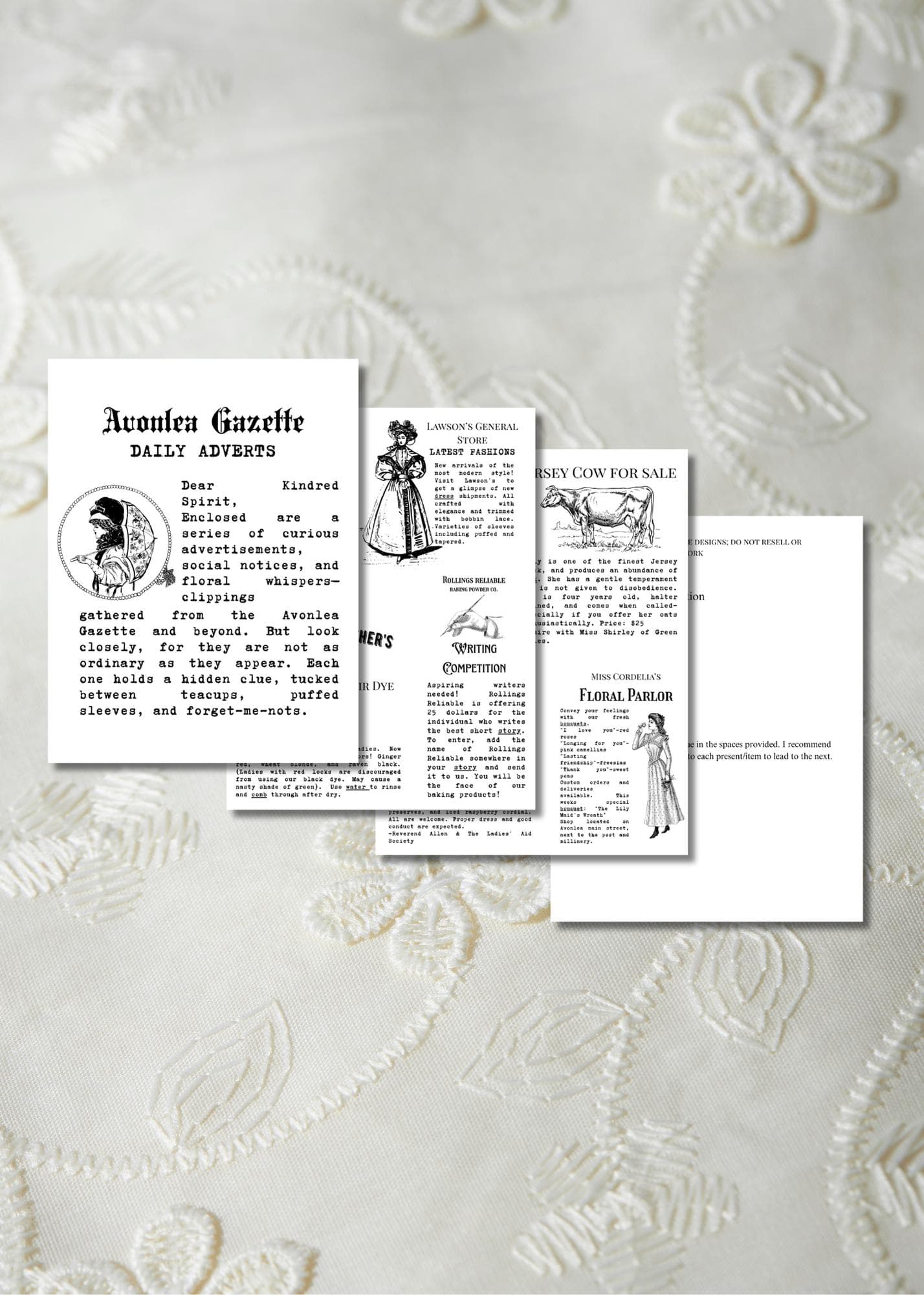 Scavenger Hunt Clues | Anne of Green Gables Newspaper Advert Column | 8 Printable Clues