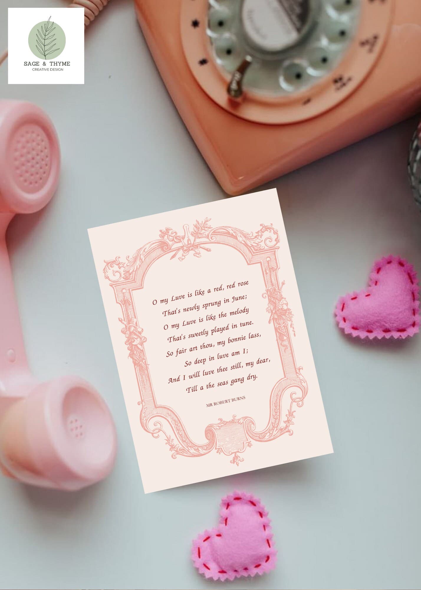 Foldable Valentine's Card | Vintage Love Card | Rose Poem Card - Robert Burns | 10x7 Inches | Cottagecore - image 3