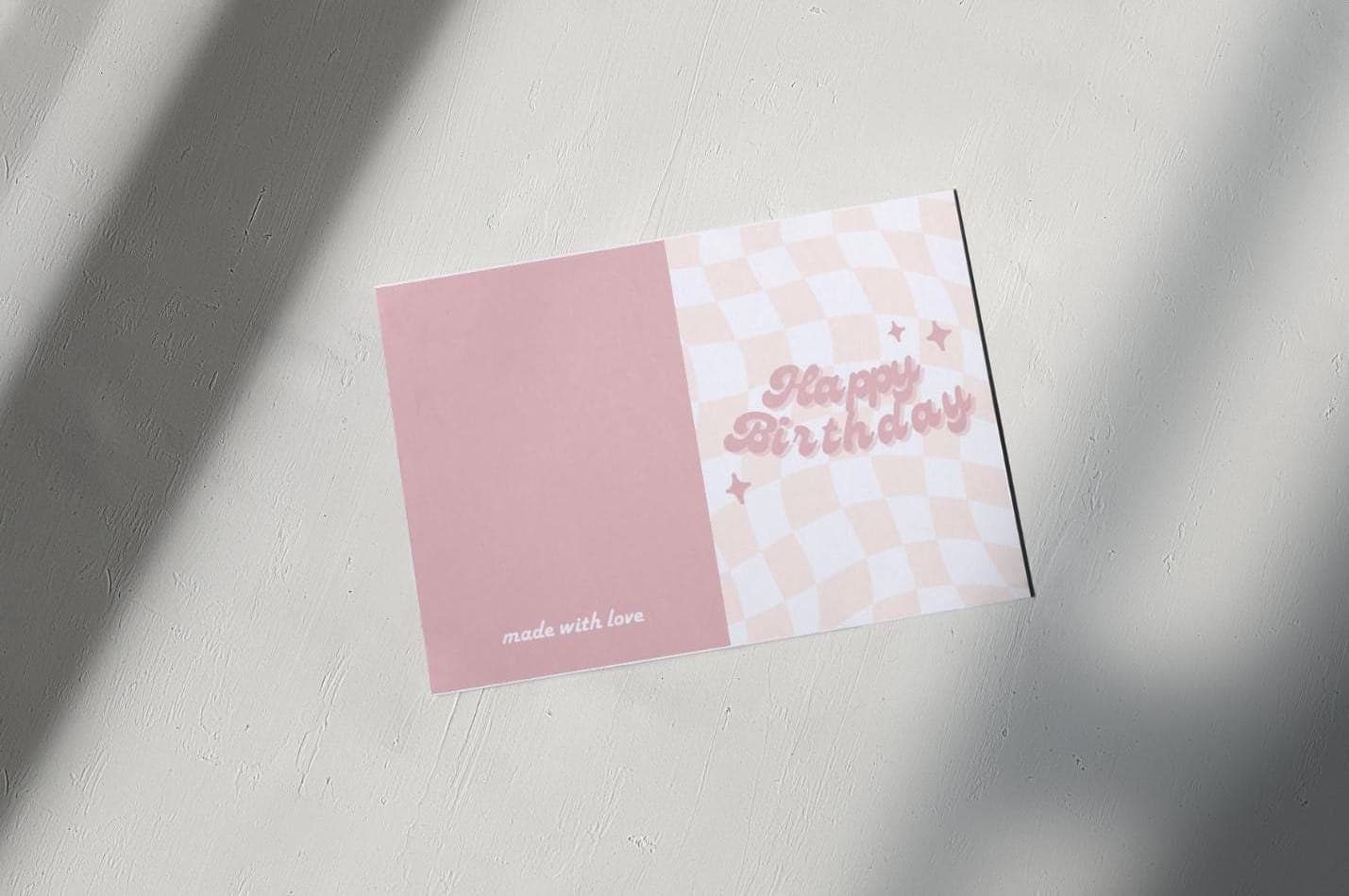 Retro Checkered Birthday Card: Pink Party Printable (10x7 inches) (Digital Download)