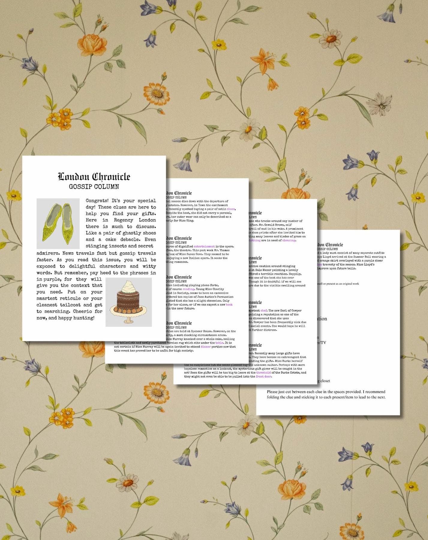 Scavenger Hunt Clues: Jane Austen Gossip Column (Printable)
