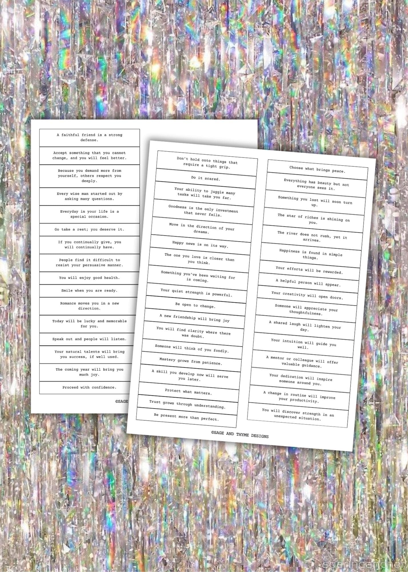 Printable Fortune Cookie Messages: 50 New Year's Fortunes (Digital Download)