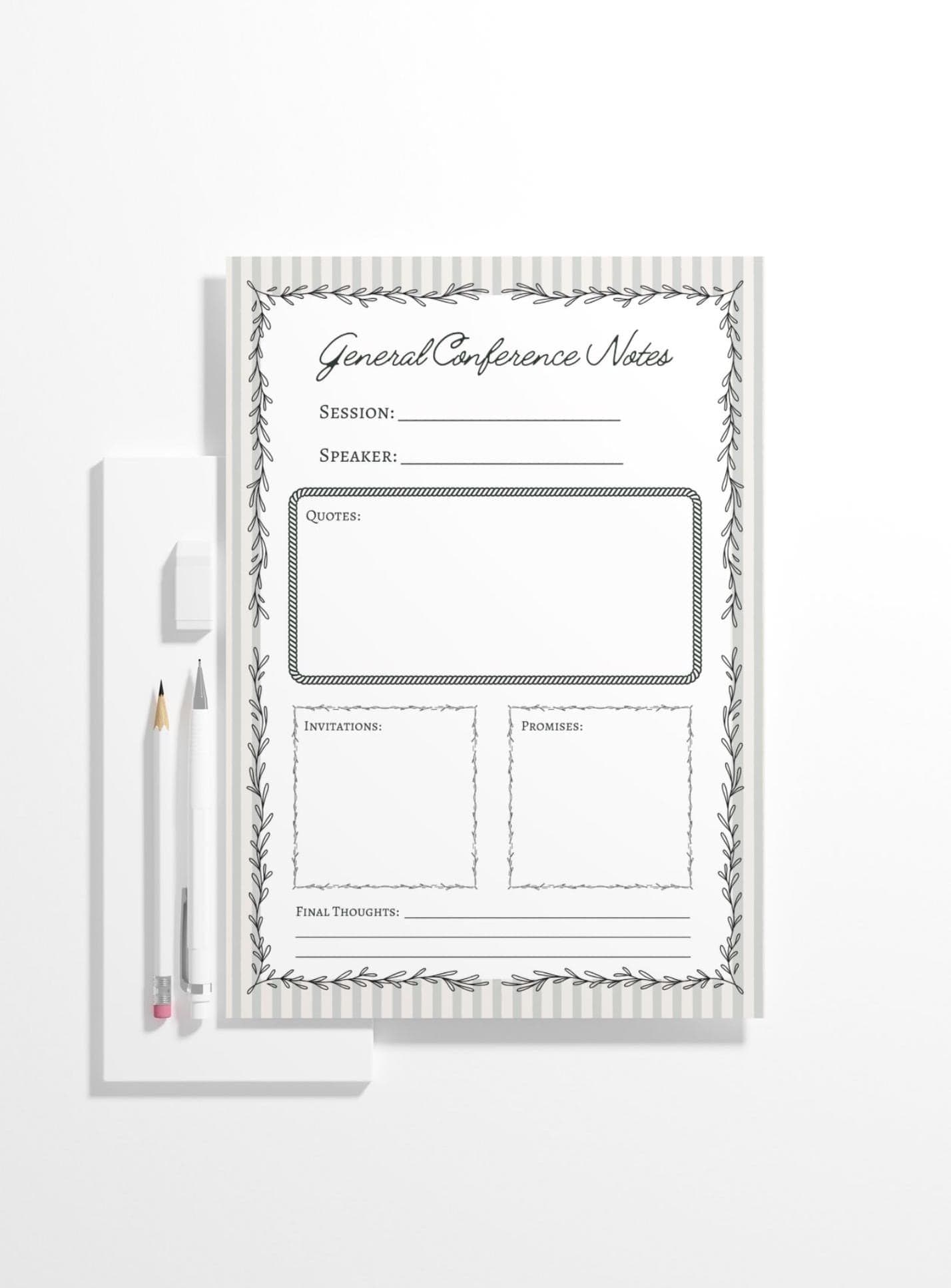 Elegant Conference Notes Page Printable (8.5 x 11 Inches)