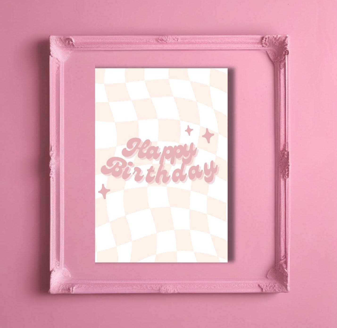 Retro Checkered Birthday Card: Pink Party Printable (10x7 inches) (Digital Download) - image 3
