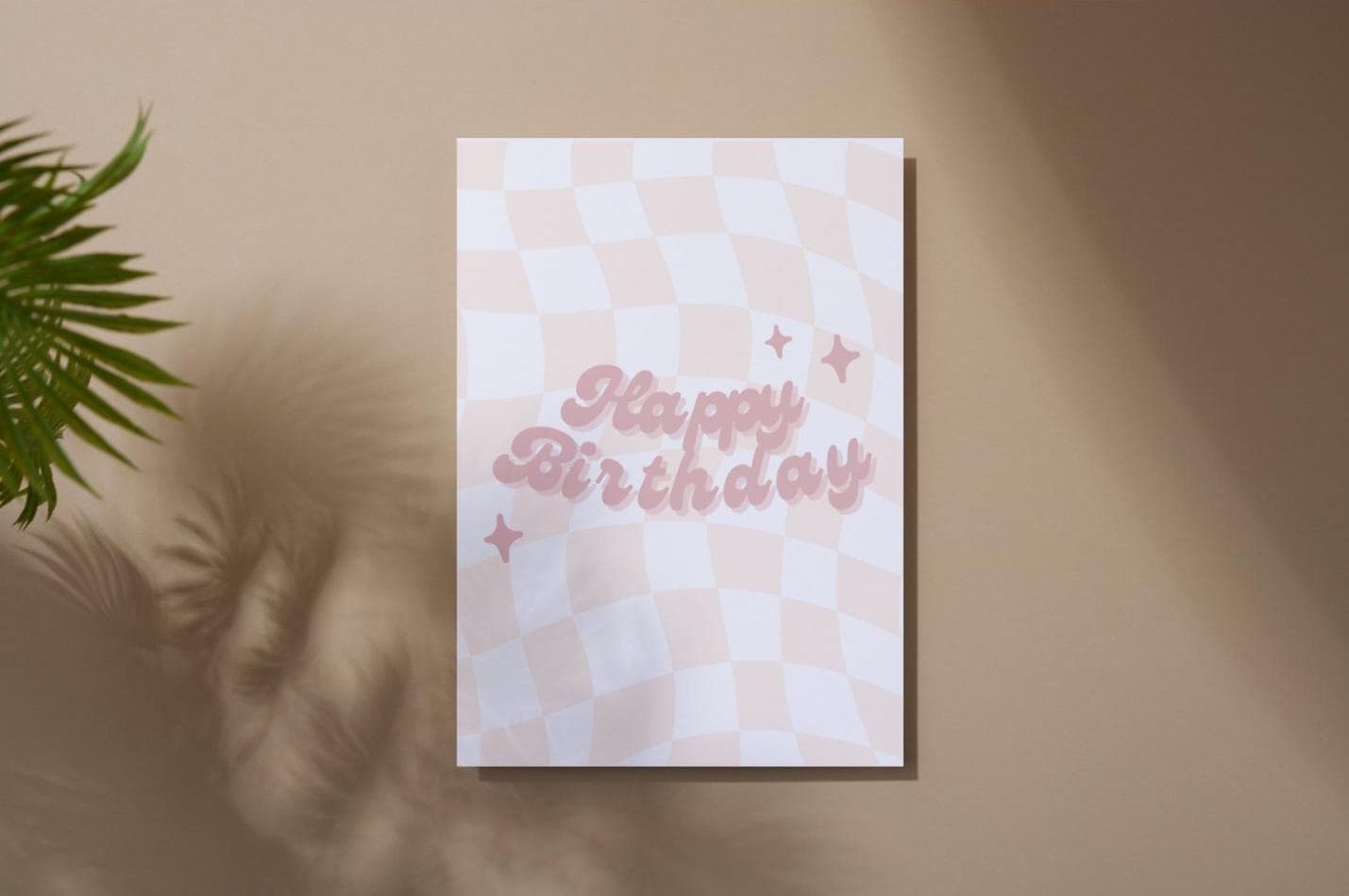 Retro Checkered Birthday Card: Pink Party Printable (10x7 inches) (Digital Download) - image 5