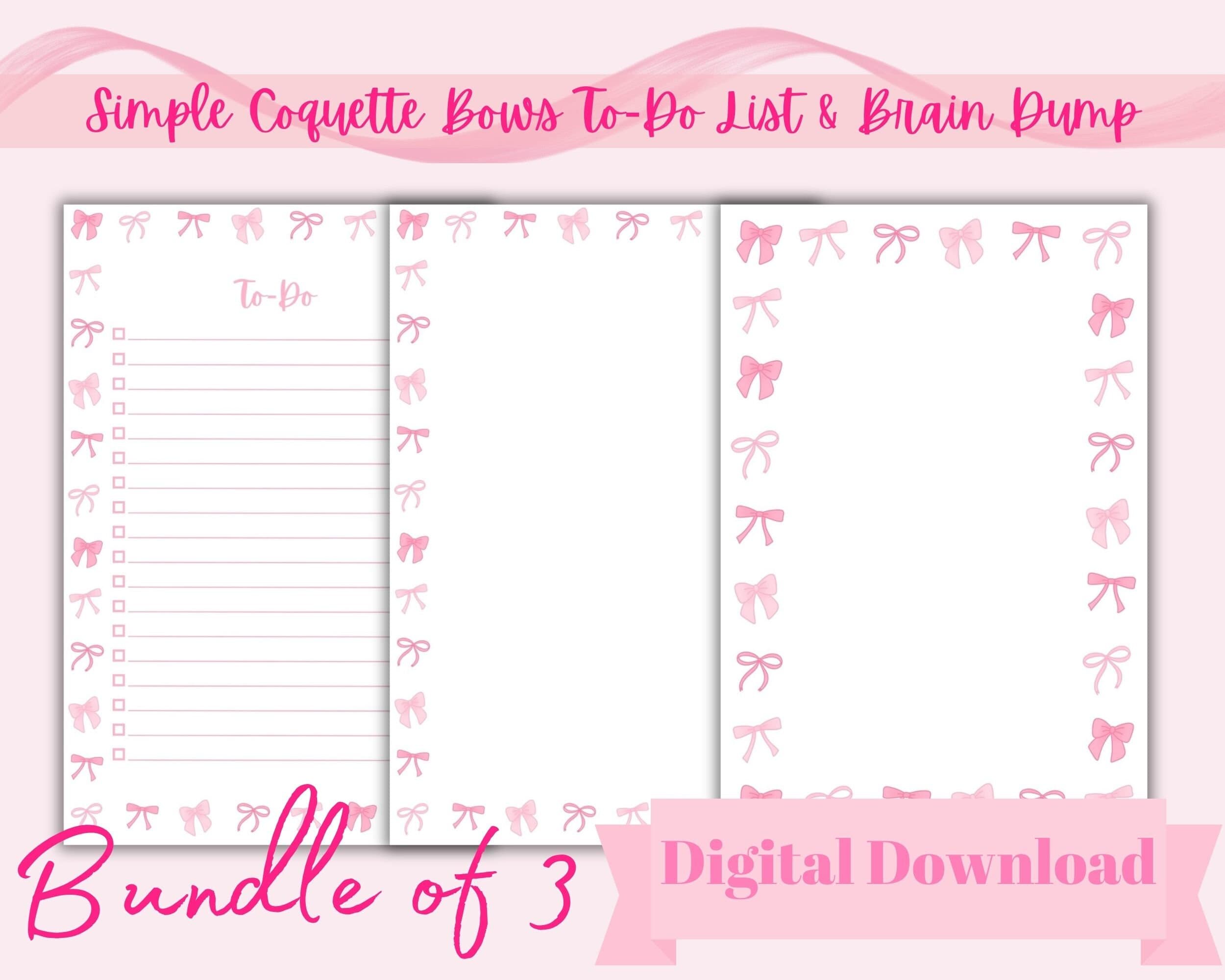 Simple Coquette Bow To-Do List and Brain Dump Pages